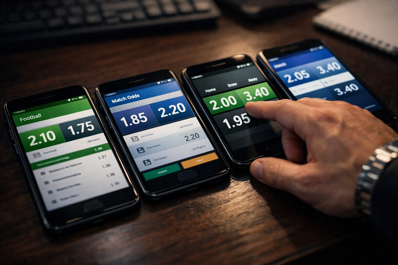 Quotenvergleich mehrerer Buchmacher auf Smartphones für Value Bet Identifikation