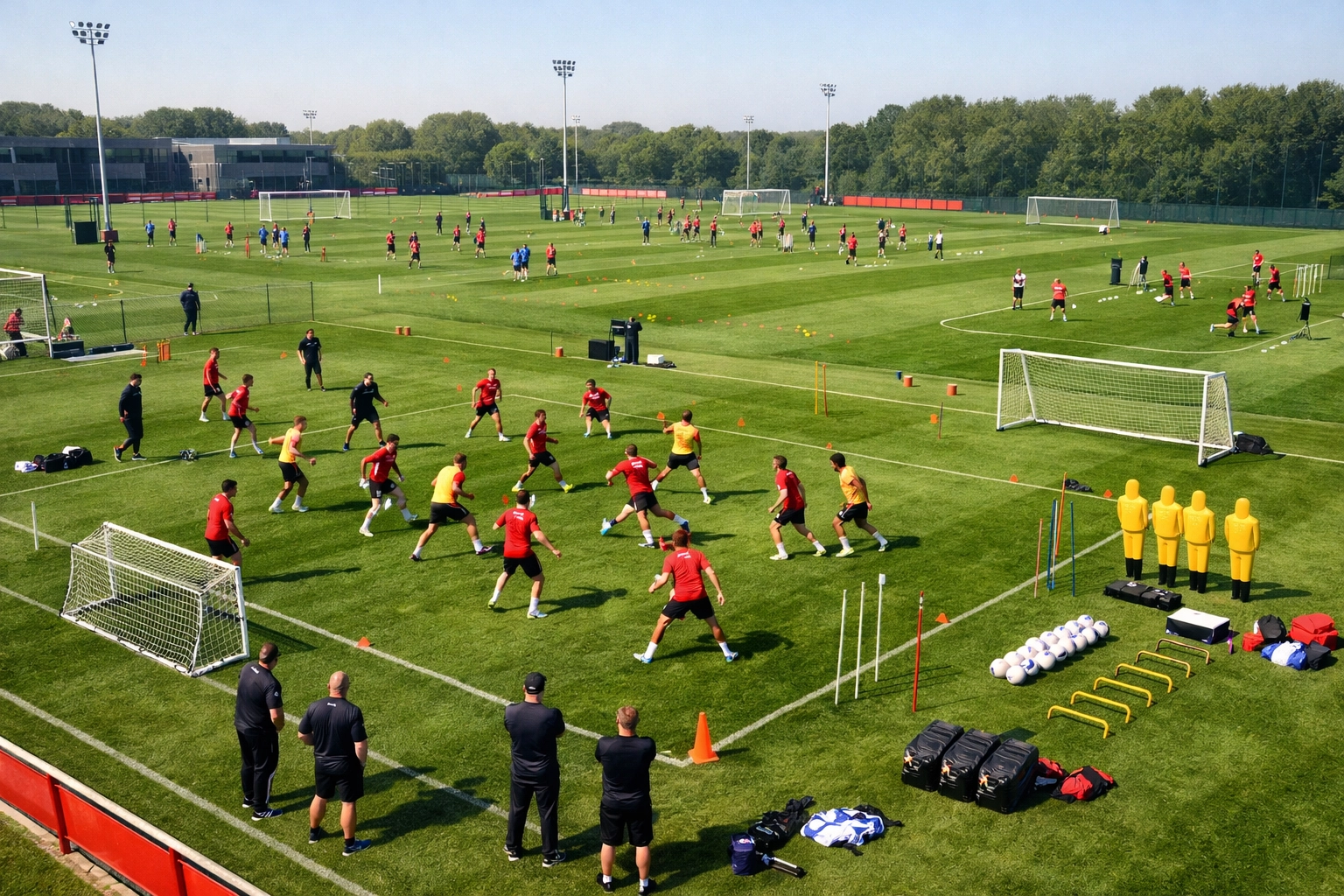 Professionelles Fußballtraining zeigt optimale Kaderbreite mit Stamm- und Nachwuchsspielern