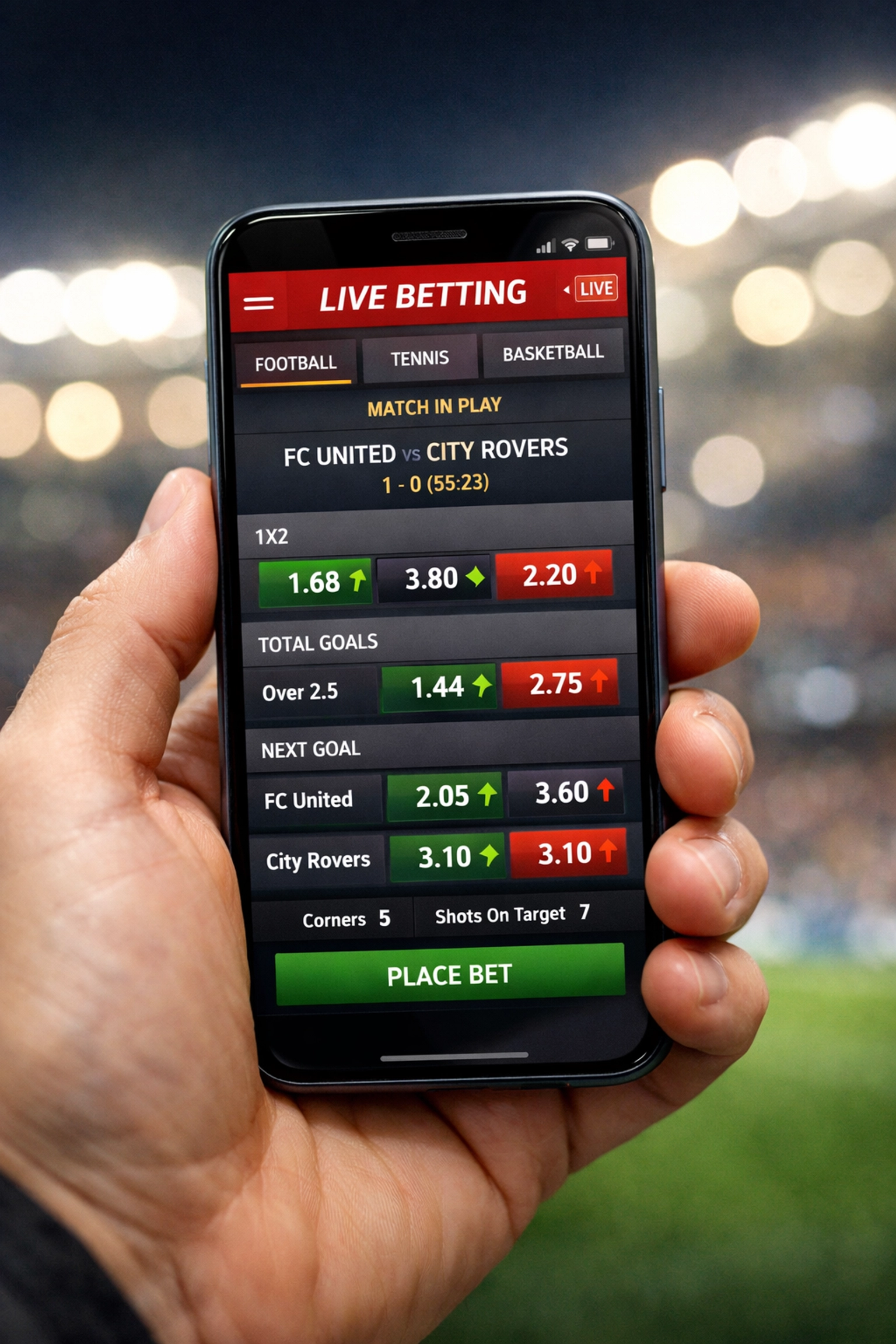 Sportwetten-App mit Live-Quoten und CLV-Berechnung auf Smartphone-Display