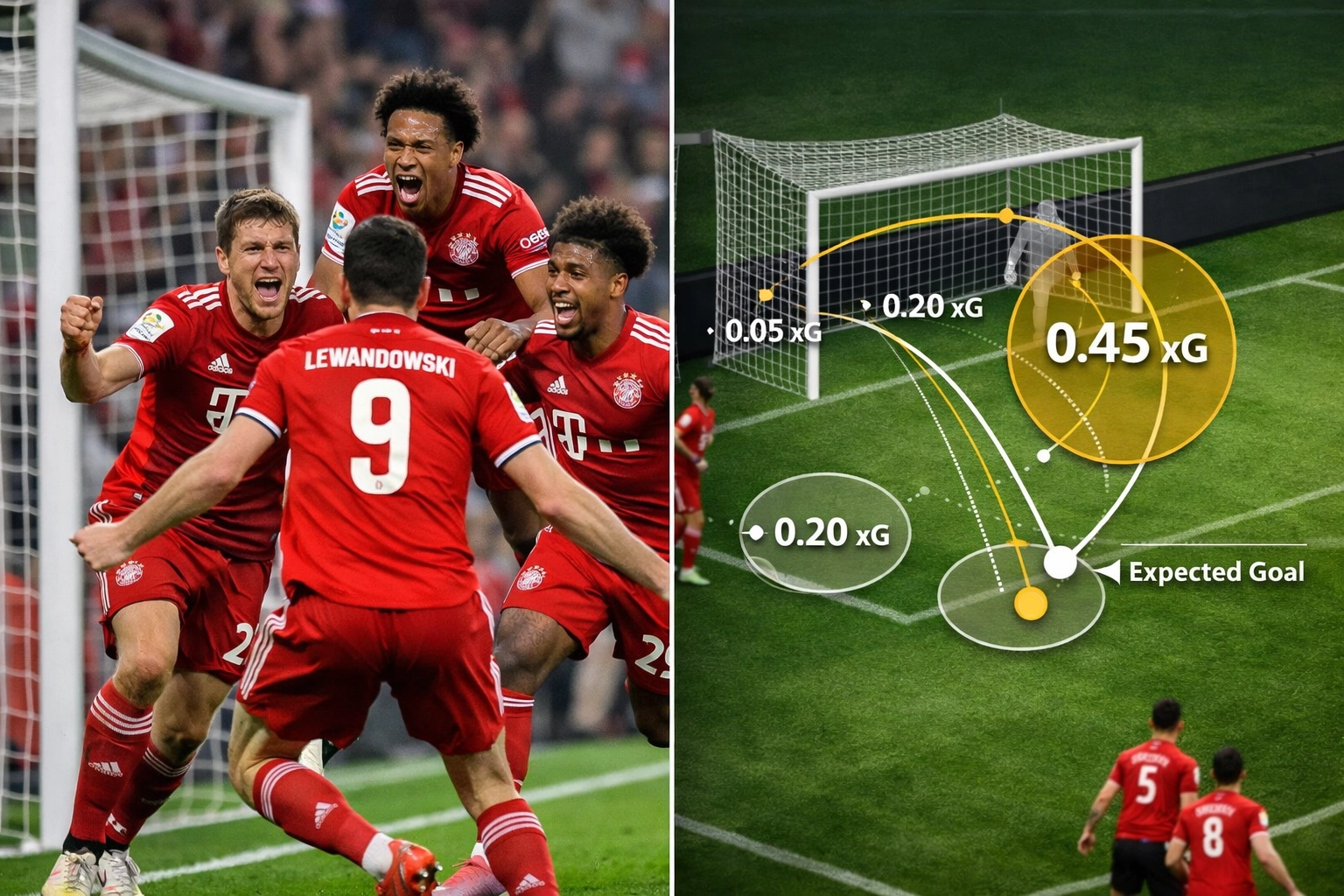 Bayern München Spielanalyse mit xG-Statistik Overlay zur taktischen Auswertung