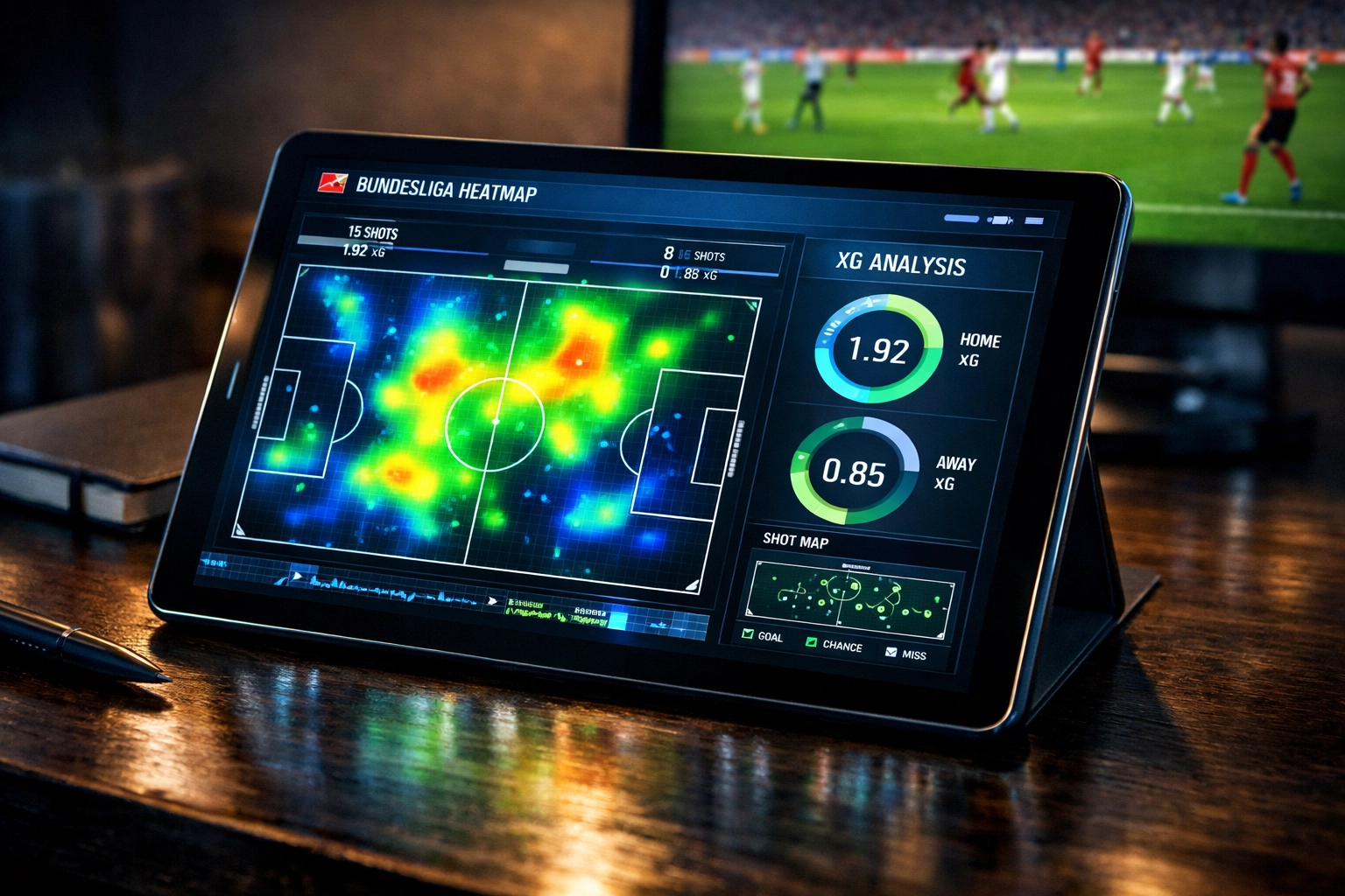 Expected Goals (xG) Dashboard mit Bundesliga-Statistiken und Heatmaps für Wettanalyse