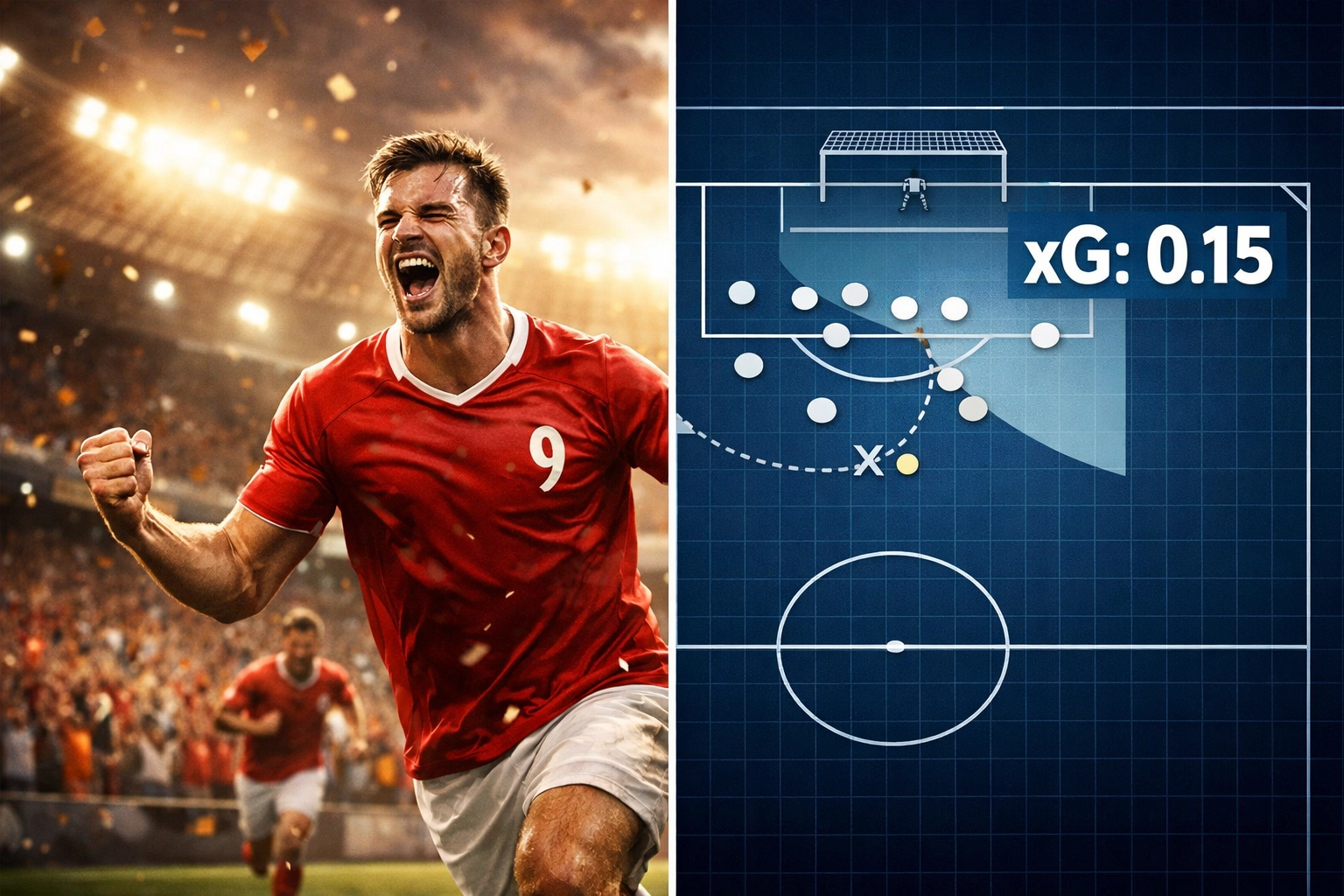 Kontrast zwischen Torjubel und niedriger xG-Wert von 0,15 in taktischer Analyse