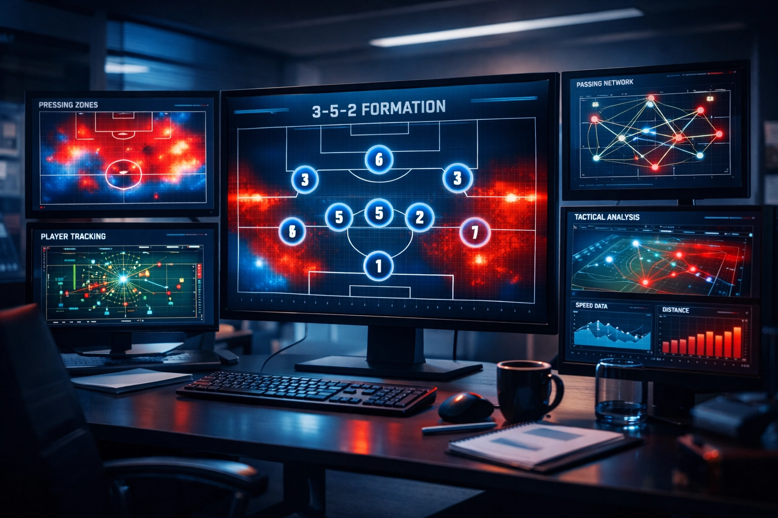 Fußball-Analyse Dashboard mit Pressing-Zonen und 3-5-2 Formation von RB Leipzig