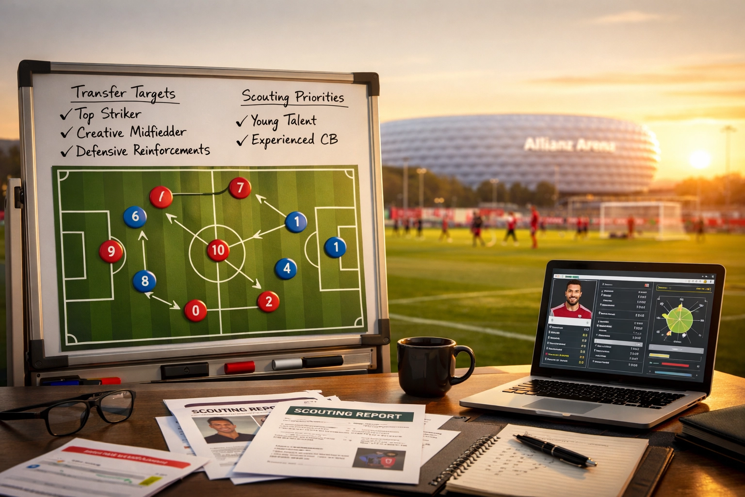 Bayern München Transferplanung und taktische Analyse am Trainingsgelände