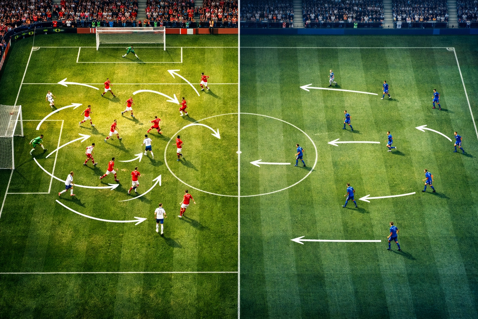 Taktische Spielanalyse: Angriff versus defensive Positionierung auf dem Fußballfeld