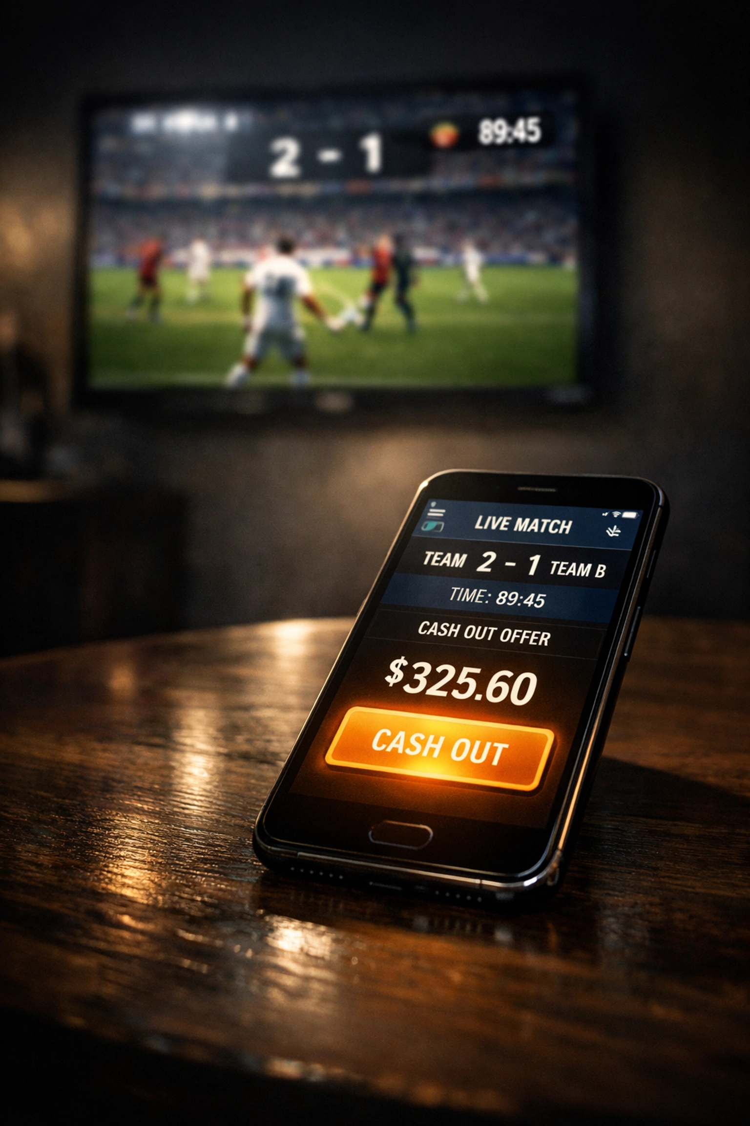 Cash-Out-Funktion auf Wett-App während Live-Fußballspiel für strategische Gewinnmitnahme