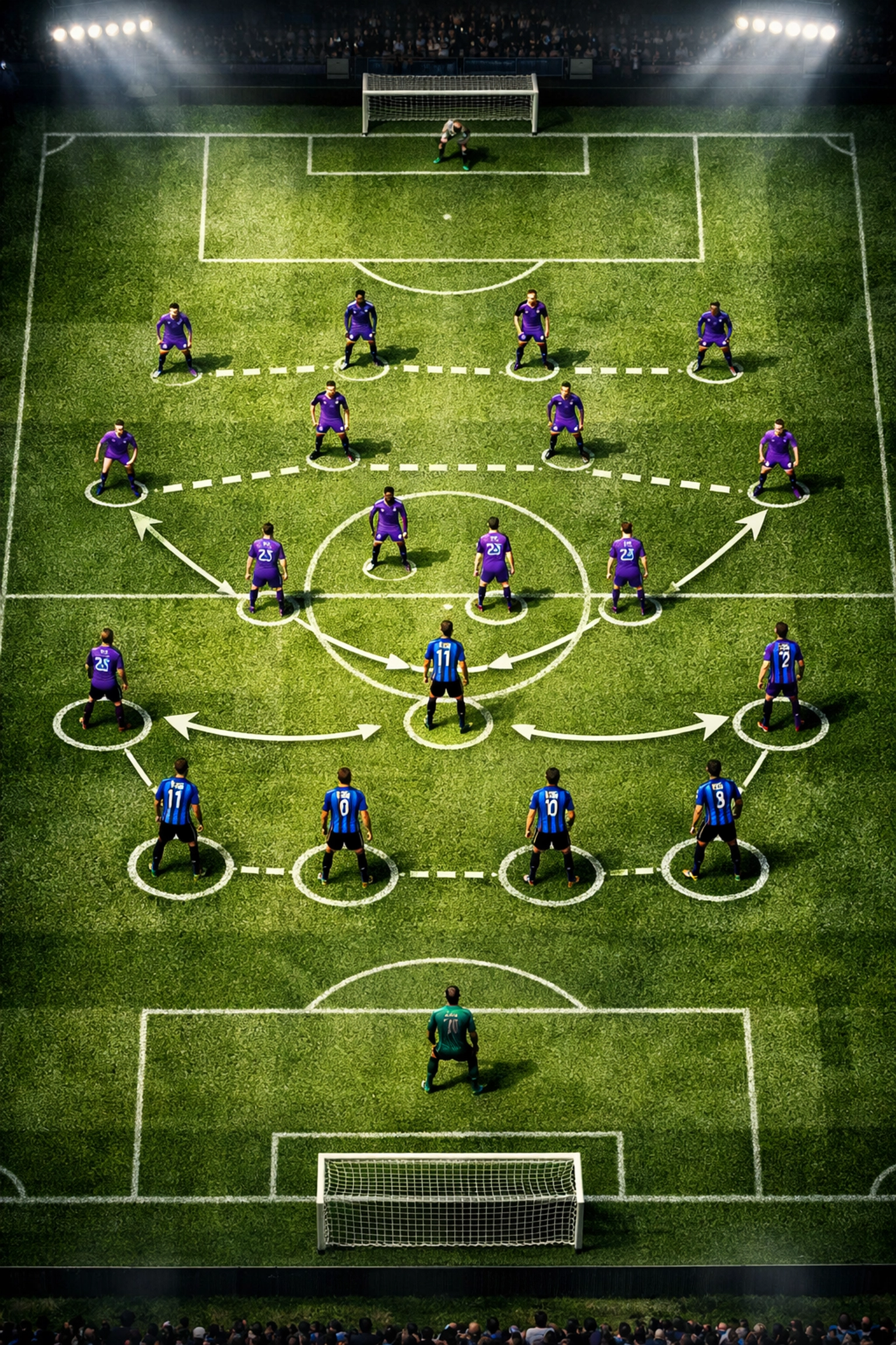 Taktische Formation 3-5-2 von Inter Mailand gegen AC Florenz aus der Vogelperspektive