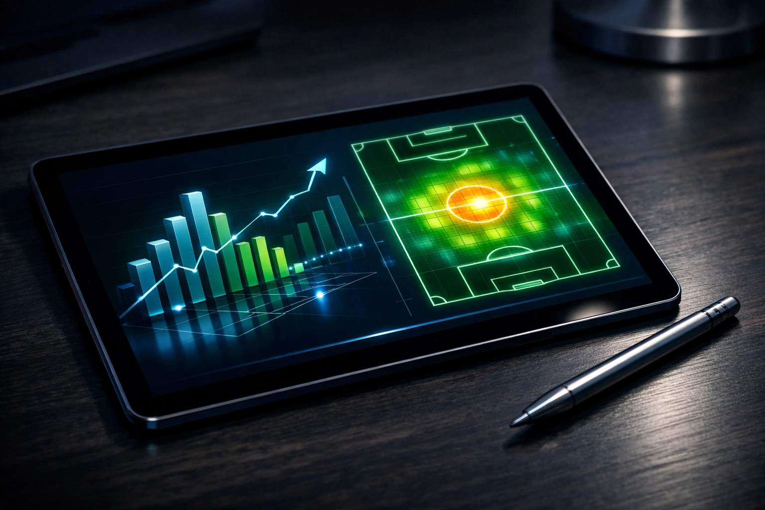 Datenbasierte Analyse von Bundesliga Wett-Tipps und Wahrscheinlichkeiten auf einem Tablet.