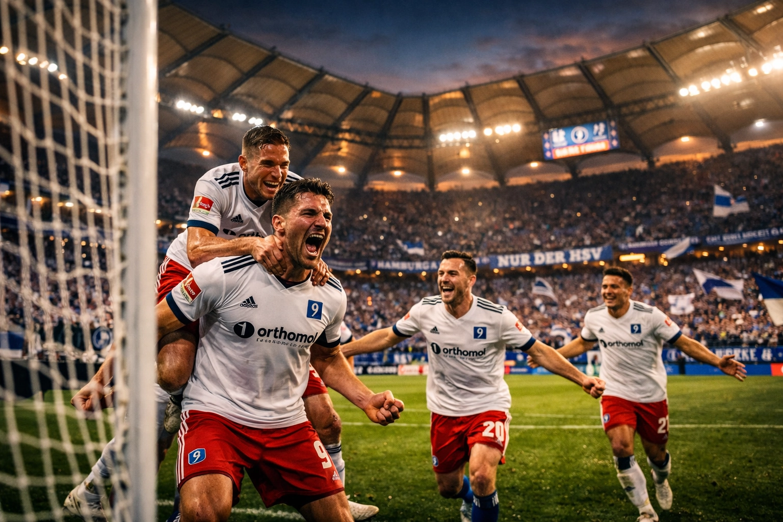HSV Spieler feiern Heimsieg im Volksparkstadion – Bundesliga Aufsteiger in starker Form