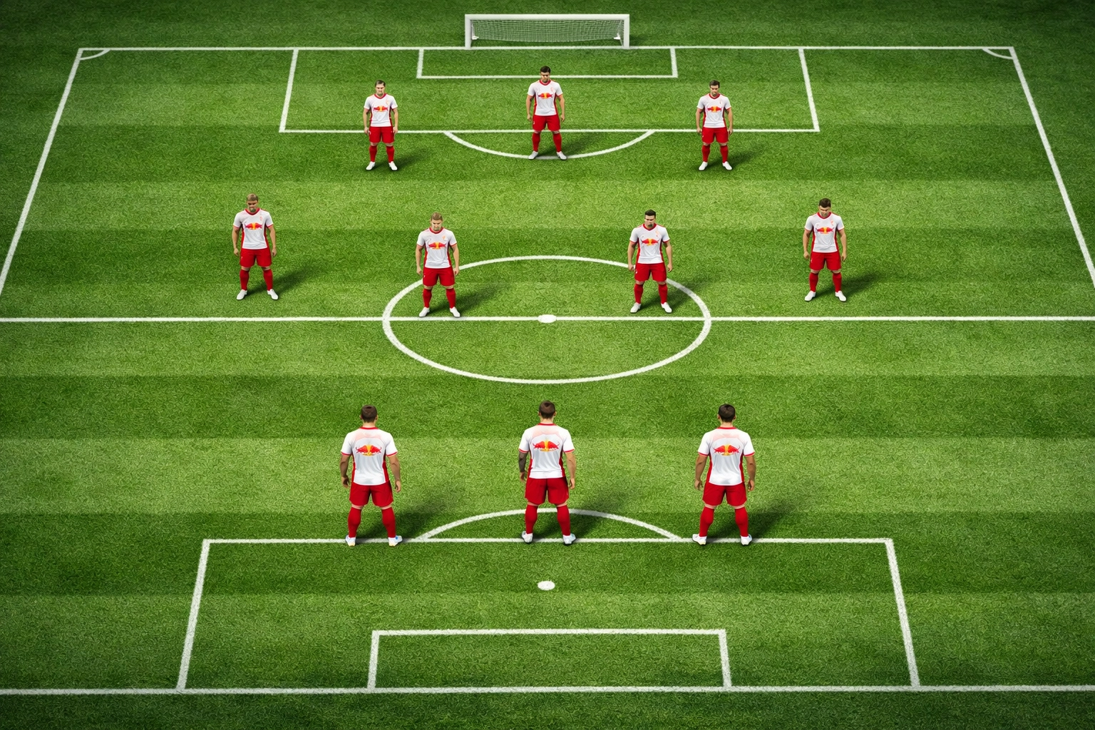 RB Leipzig 3-4-3 Formation taktische Aufstellung auf dem Spielfeld