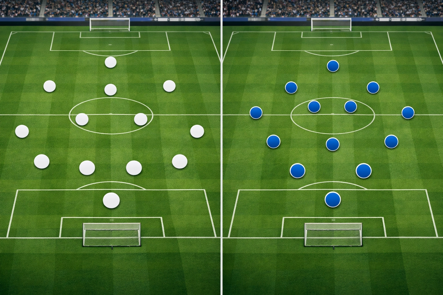 Taktischer Vergleich zwischen 4-2-3-1 und 3-4-2-1 Formationen auf dem Spielfeld