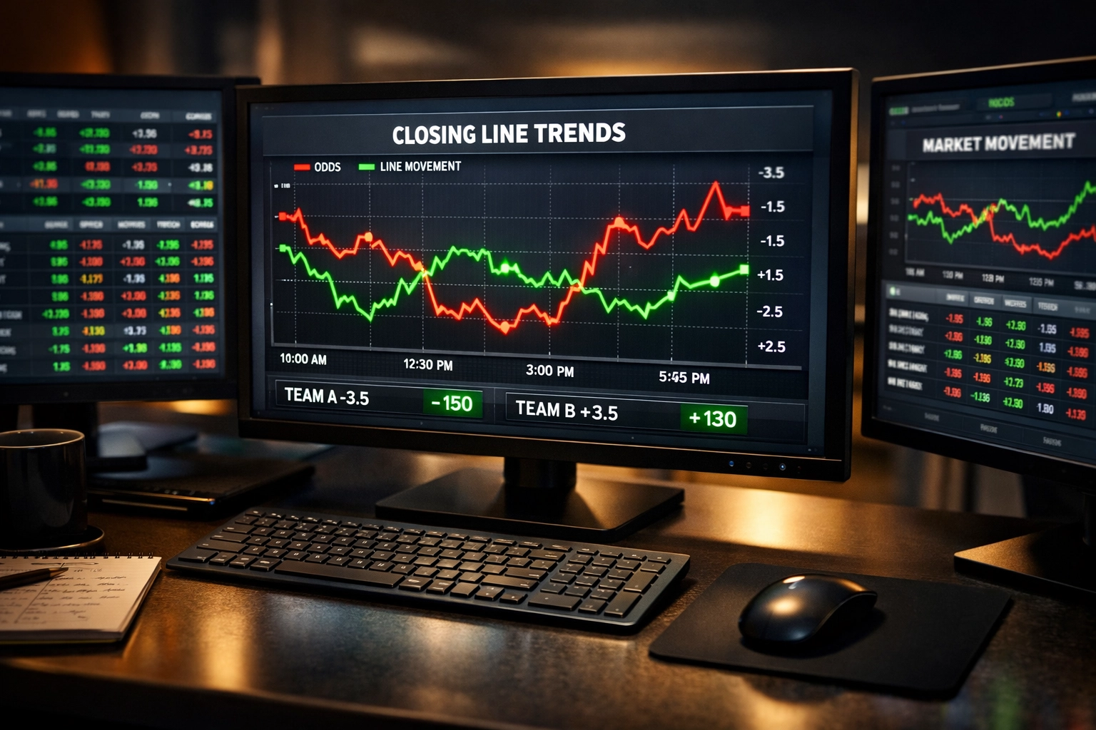 Professionelle Wettanalyse mit Closing Line Value Tracking auf mehreren Monitoren