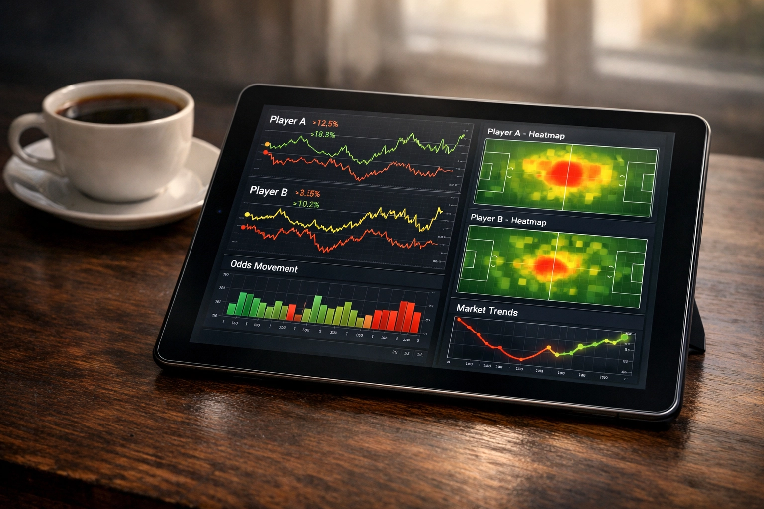 Analyse von Marktdaten und Quoten auf einem Tablet für Fußball Prognosen heute