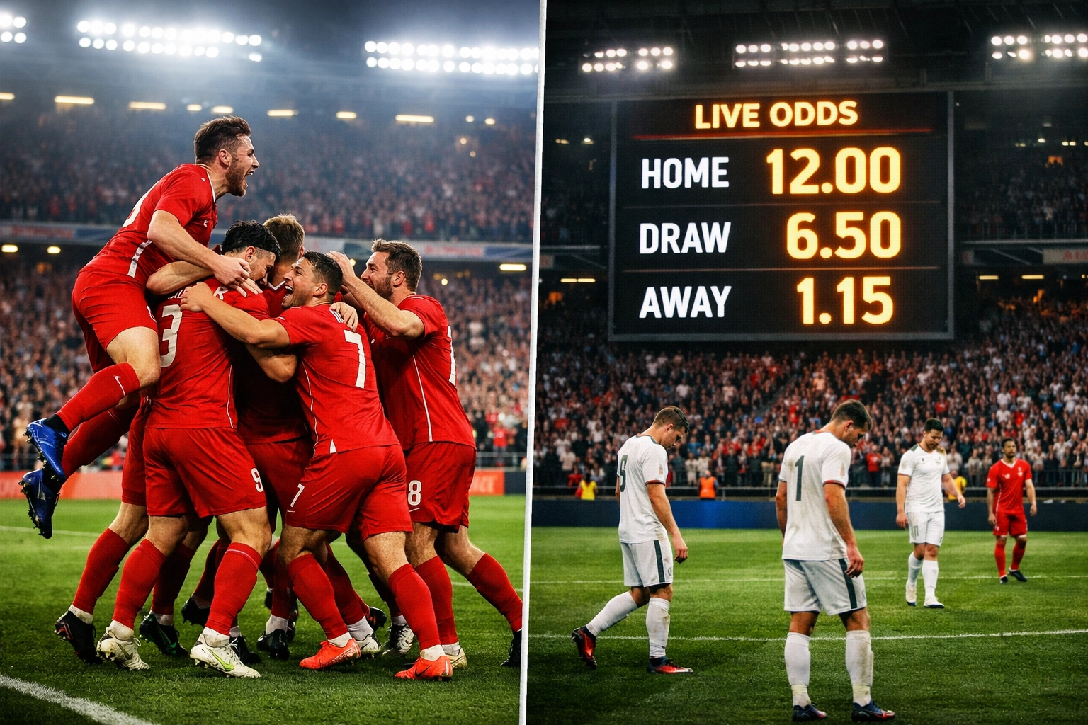 Quotenveränderung bei Live Wetten nach einem Tor im Stadion mit digitaler Anzeigetafel