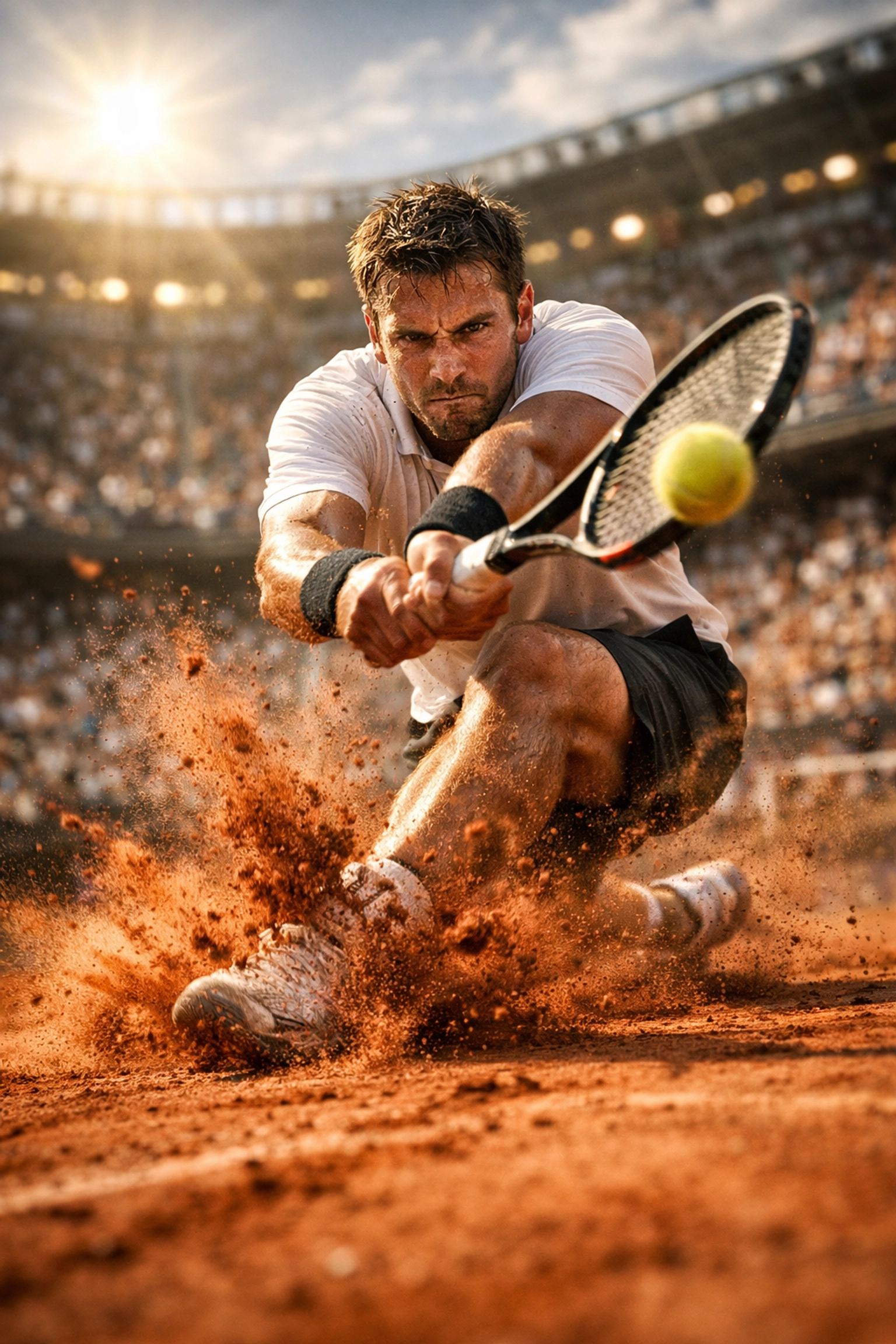 Tennis-Profi auf rotem Sandplatz bei einem Break-Point für die statistische Wettanalyse.