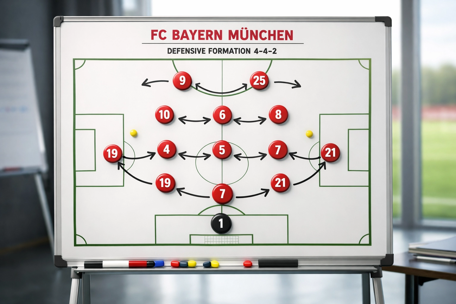 Taktiktafel mit Bayerns Viererkette-Formation unter Kompany