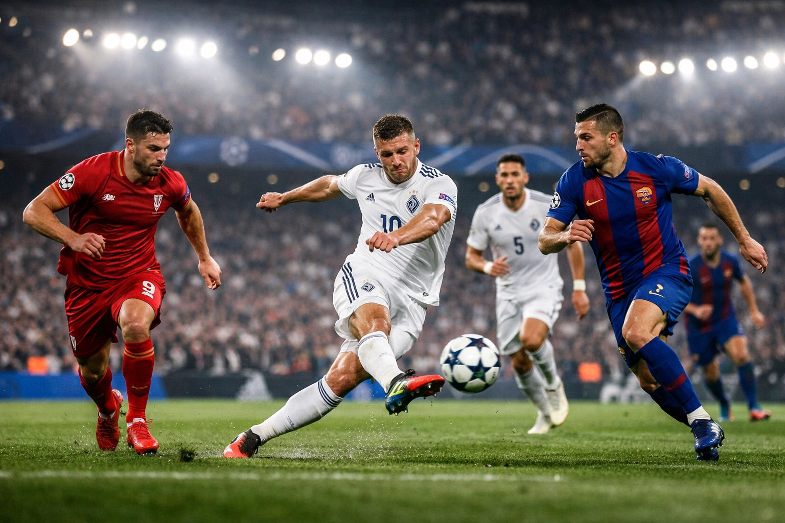 Champions League Spielszene im Achtelfinale mit dynamischer Offensivaktion