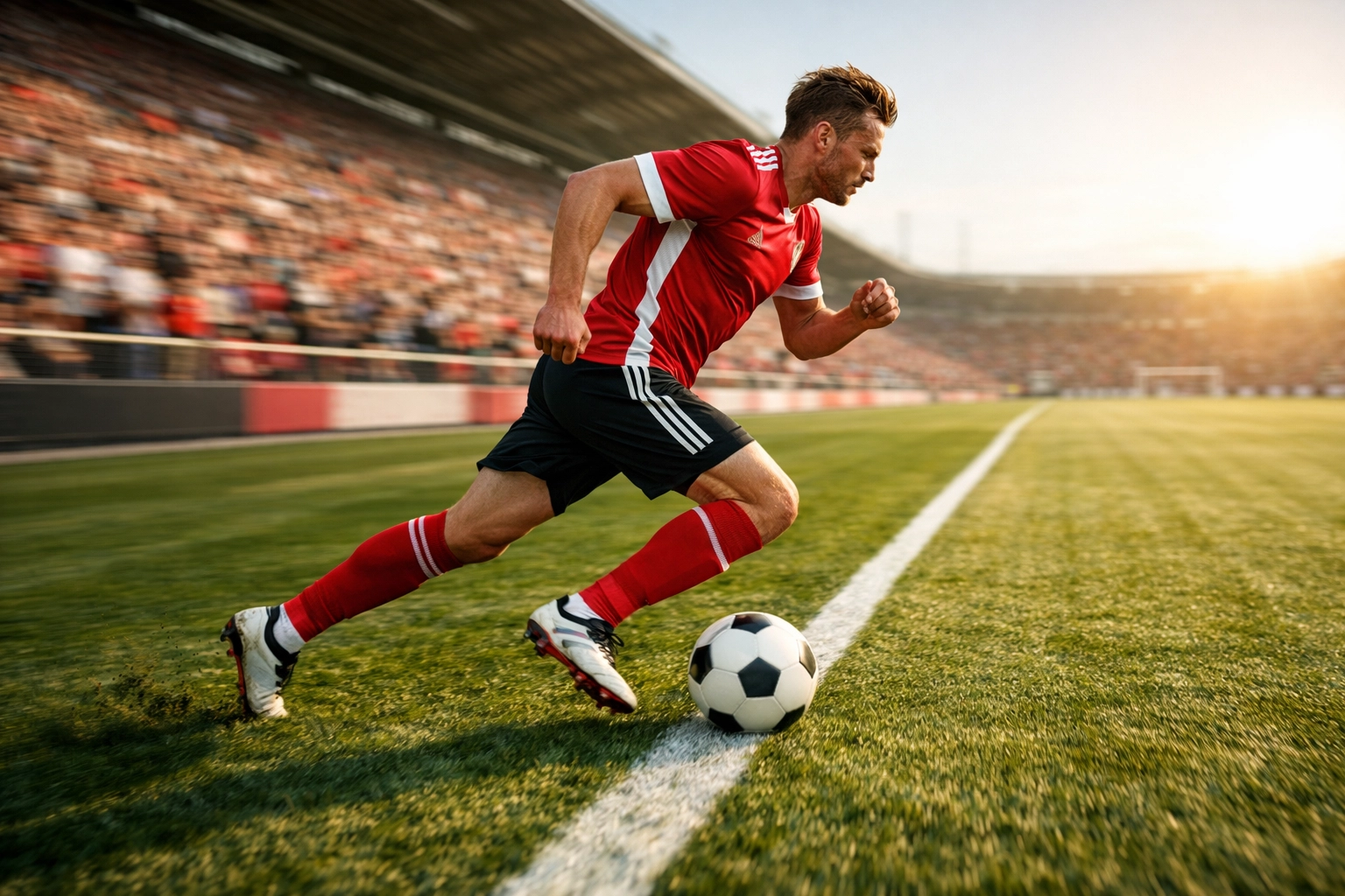 Bundesliga Wingback im Sprint entlang der Seitenlinie während schneller Transition