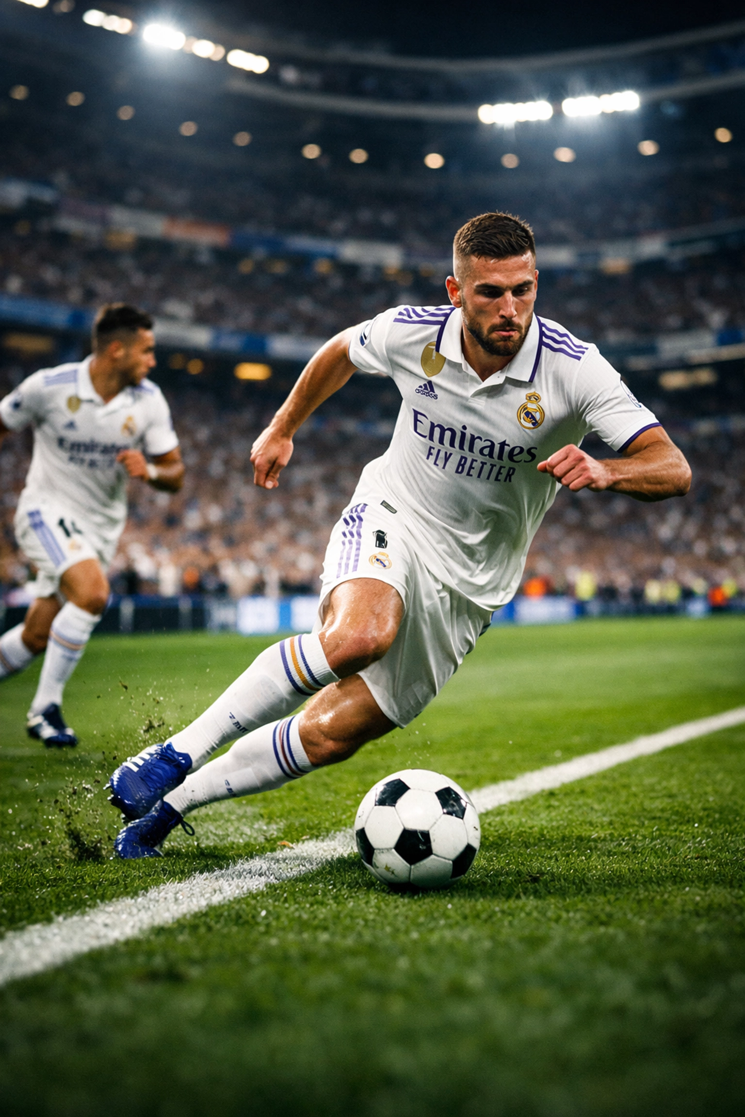 Real Madrid Außenverteidiger läuft auf der Außenbahn während Flügelspieler eindriftet