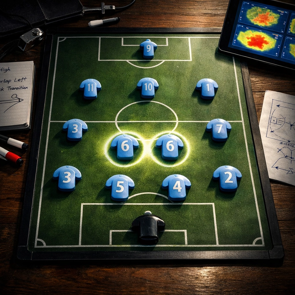 Manchester City 4-2-3-1 Taktiktafel mit doppelter Sechs Formation