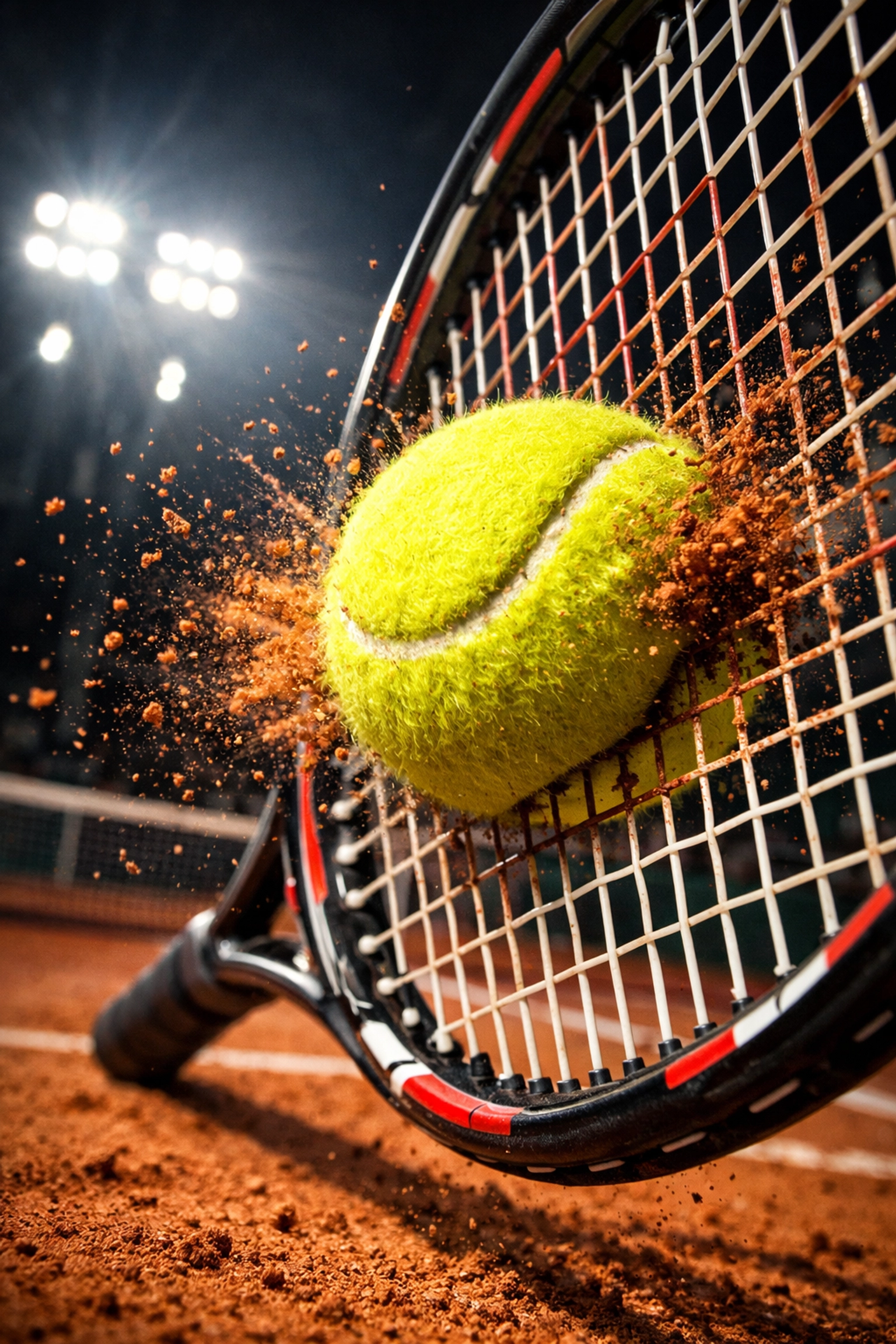 Nahaufnahme eines Tennisballs beim Treffpunkt zur Bewertung der Schlagqualität.