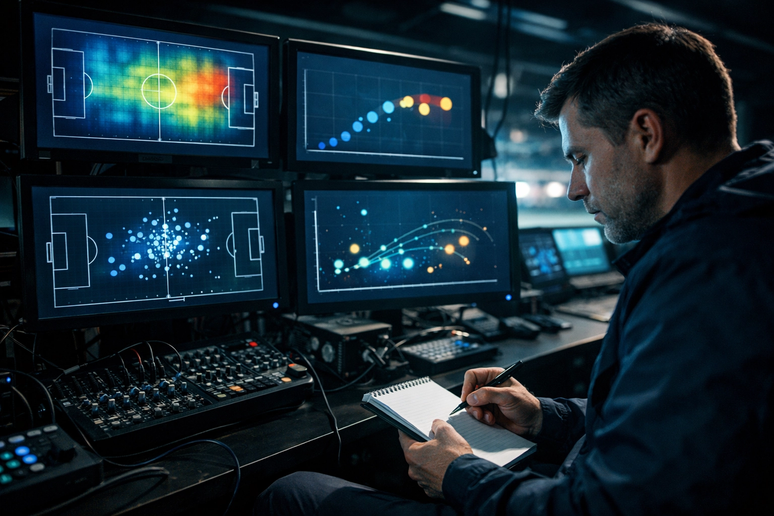 Datengestützte Analyse von Spielstatistiken auf Monitoren zur Optimierung der Erfolgsquote.