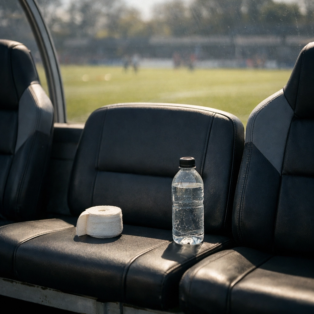Leere Auswechselbank mit Bandage verdeutlicht den Einfluss von Spieler-Verletzungen auf den Wettmarkt.