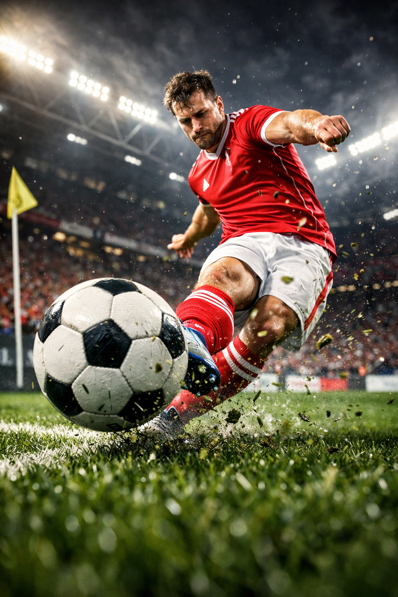 Nahaufnahme eines Fußballspielers beim Eckball als Beispiel für dynamische In-Play-Märkte.