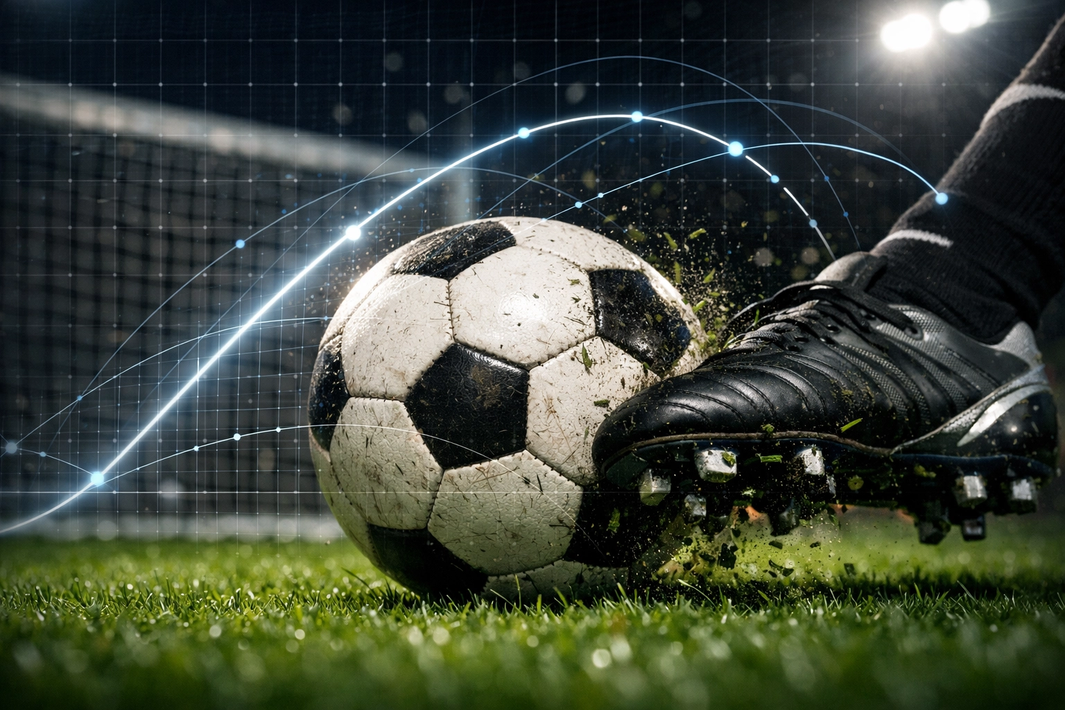 Datengestützte Spielanalyse eines Torschusses für präzise Sportwetten Tipps.