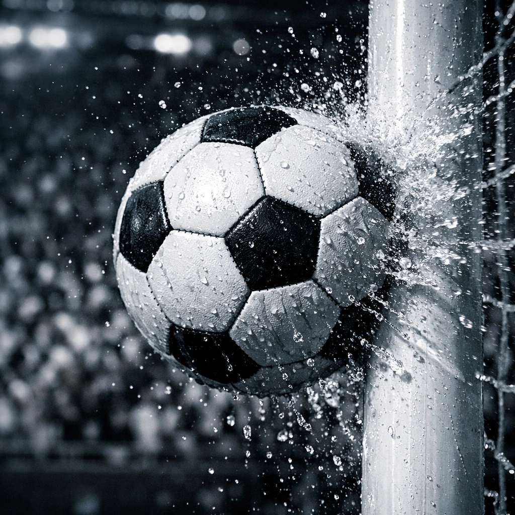 Fußball trifft den Pfosten als Symbol für statistische Varianz bei Sportwetten-Analysen.