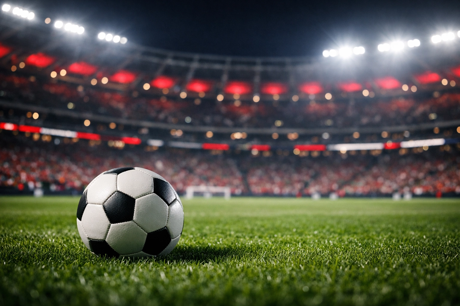 Fußball im modernen Stadion bei Nacht für die Prognose zum Spiel Bayern gegen Leipzig.