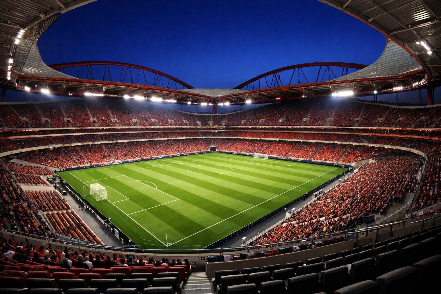 Beleuchtetes Estádio da Luz in Lissabon vor dem WM-Qualifikationsspiel Portugal gegen Türkei.