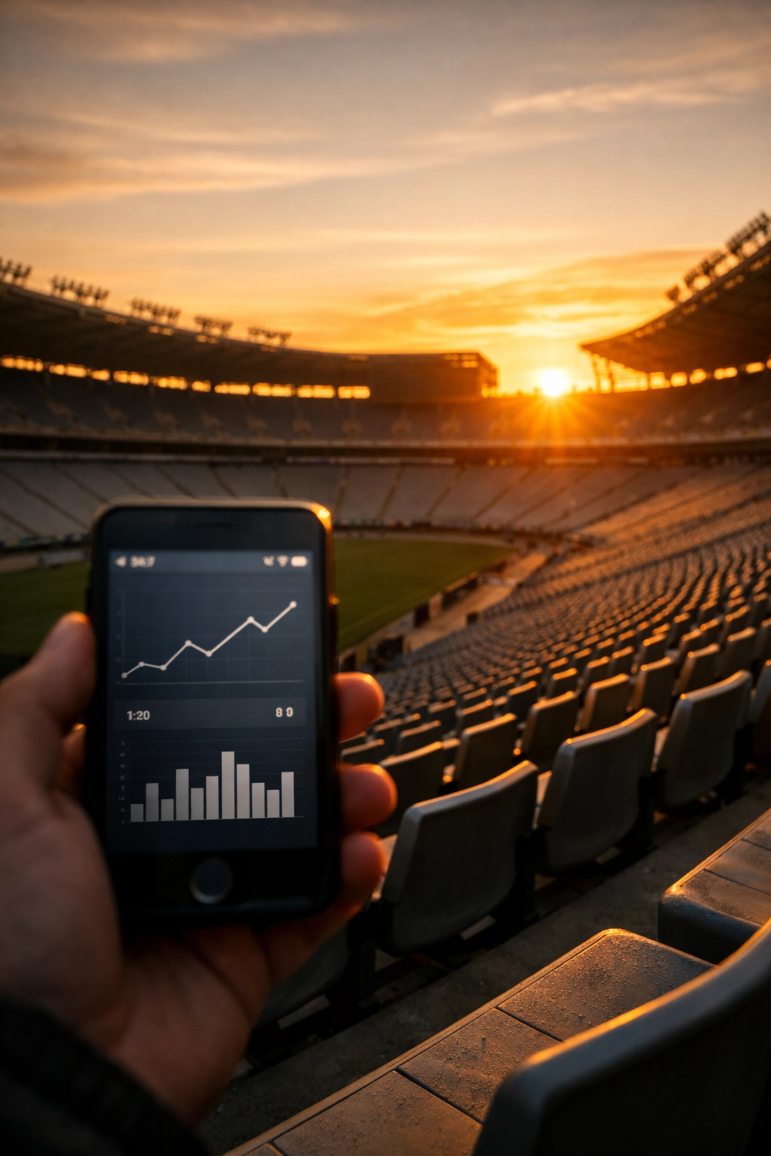 Mobile Analyse von Marktdaten und Quoten-Statistiken per Smartphone im Stadion.