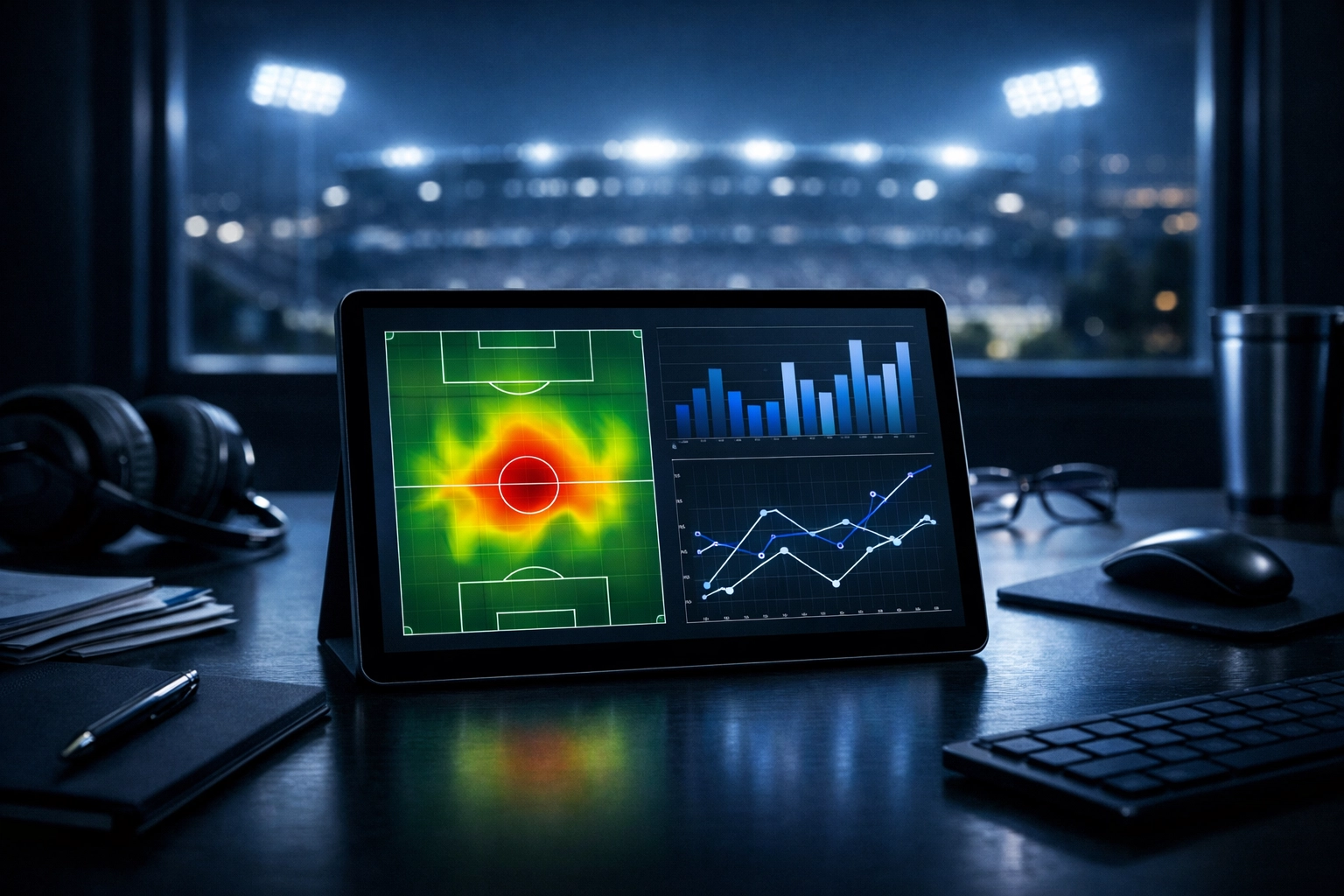 Moderne Sportanalyse mit xG-Metriken und Heatmap für das PSG vs. Chelsea Champions League Spiel.