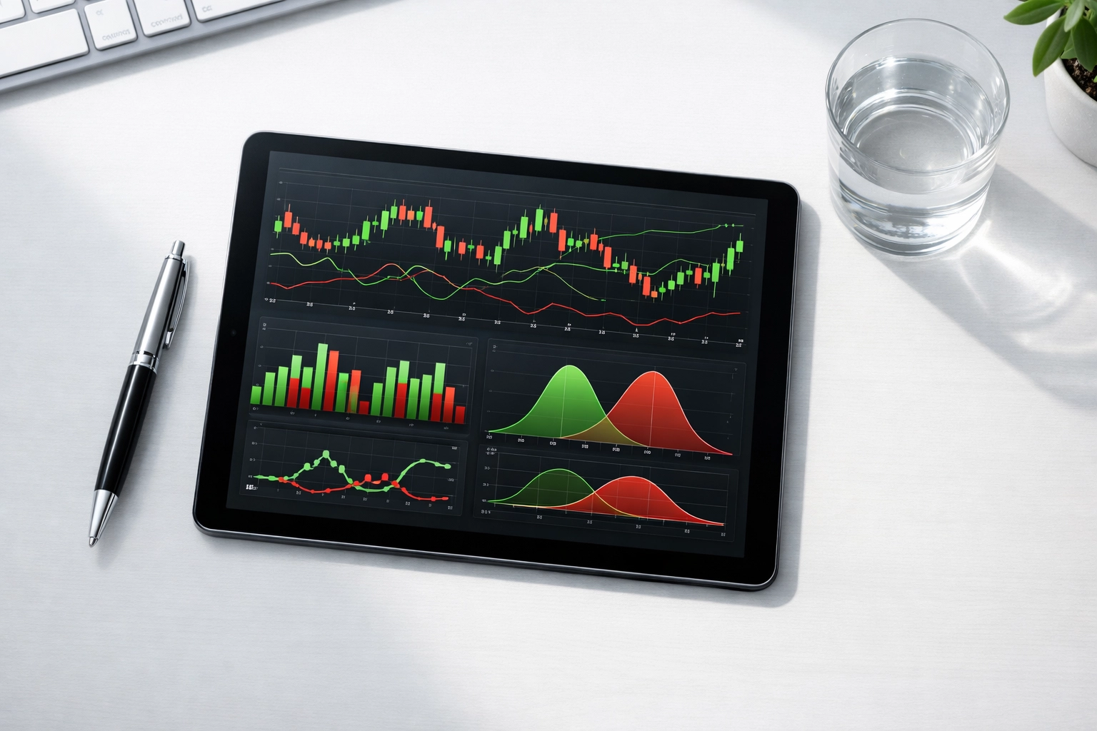 Statistische Diagramme zur Berechnung des Expected Value und zur E-Sports Wettanalyse auf einem Tablet.