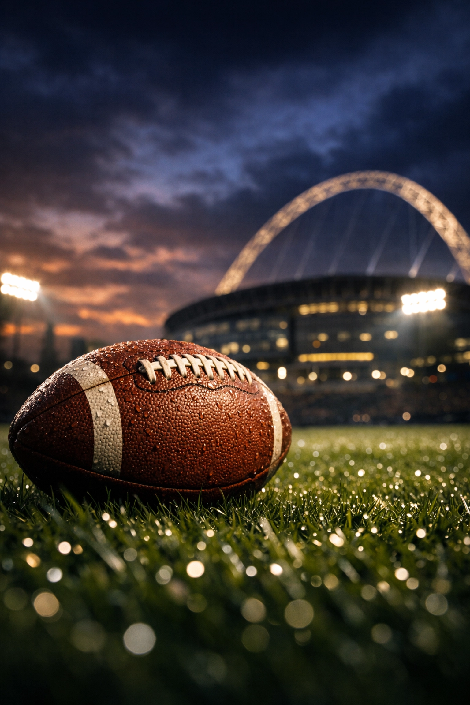 Fußball auf regennassem Rasen vor dem London Derby zwischen Arsenal und Chelsea.