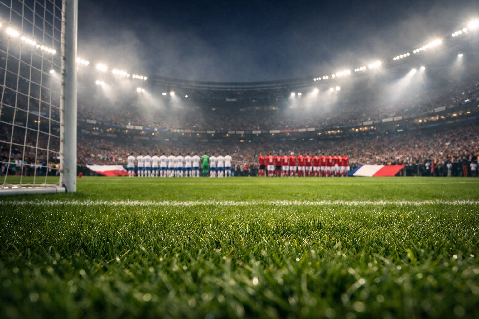 Blick auf den Rasen eines beleuchteten Stadions vor einem WM-Qualifikationsspiel zur Quotenanalyse.