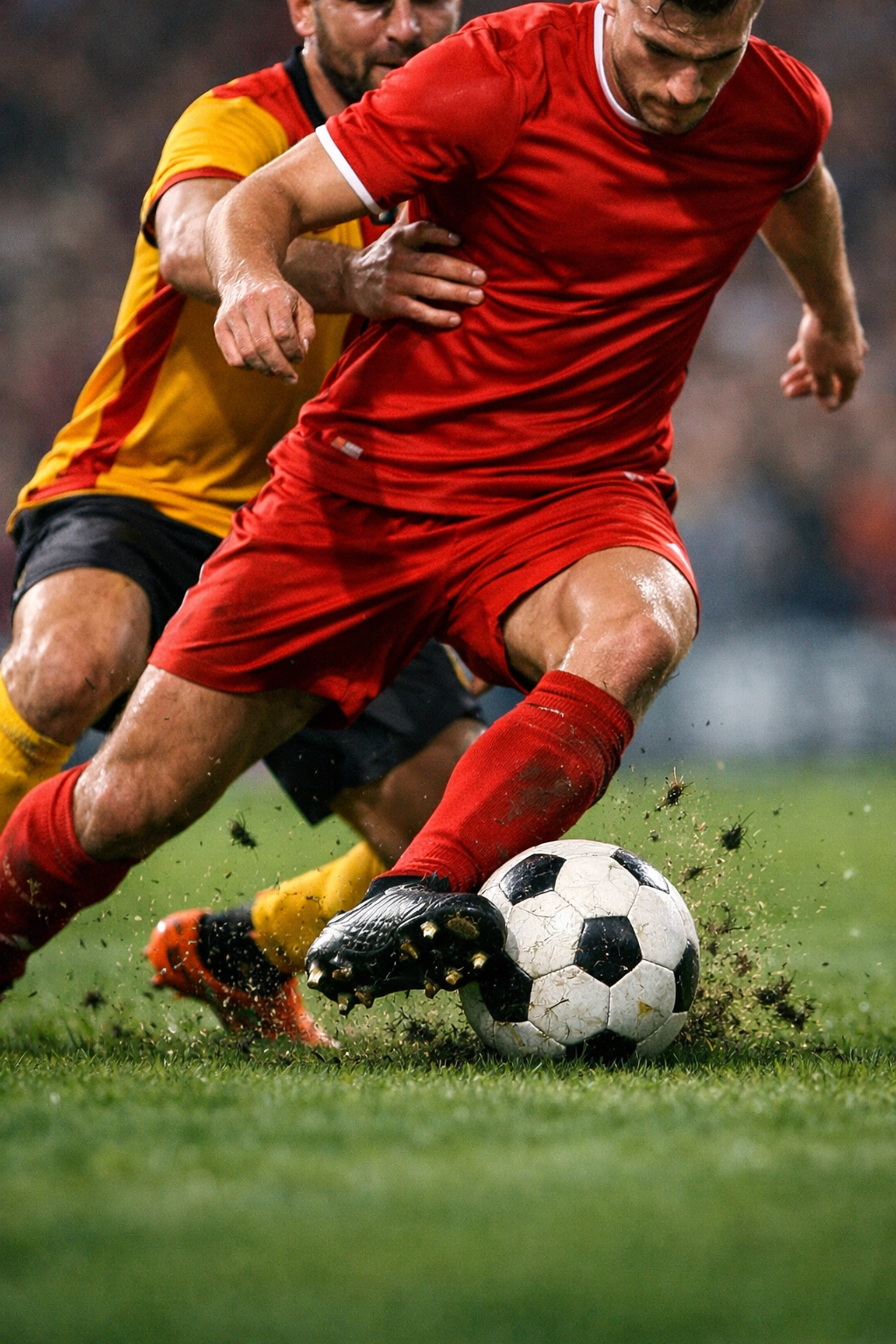 Intensiver Zweikampf auf dem Platz während einer taktischen Analyse von Markttrends.