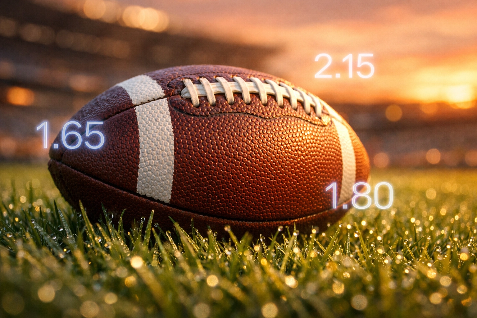 Fußball auf dem Spielfeld mit eingeblendeten Wettquoten zur statistischen Analyse von Top-Spielen.