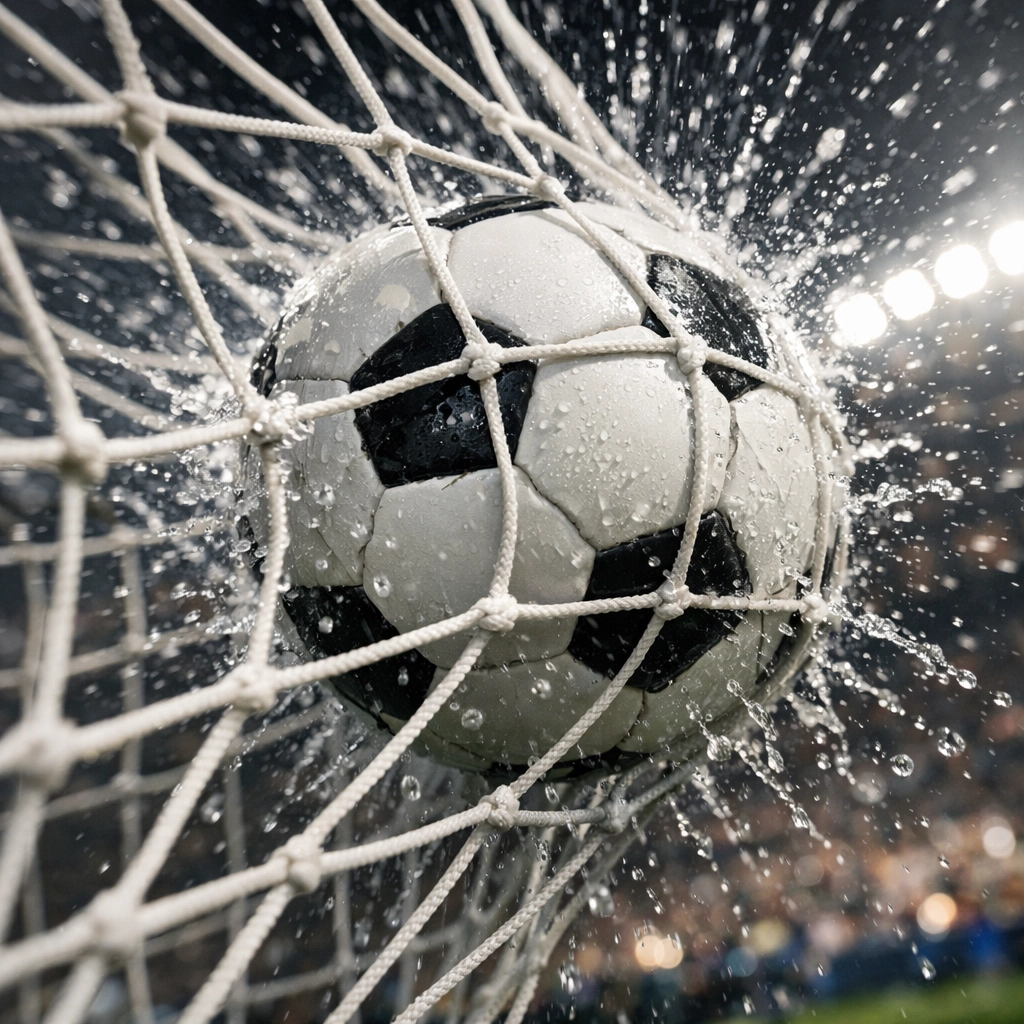 Ein Ball im Tornetz versinnbildlicht den Tor-Rekord-Versuch von Bayern München am 28.03.2026.