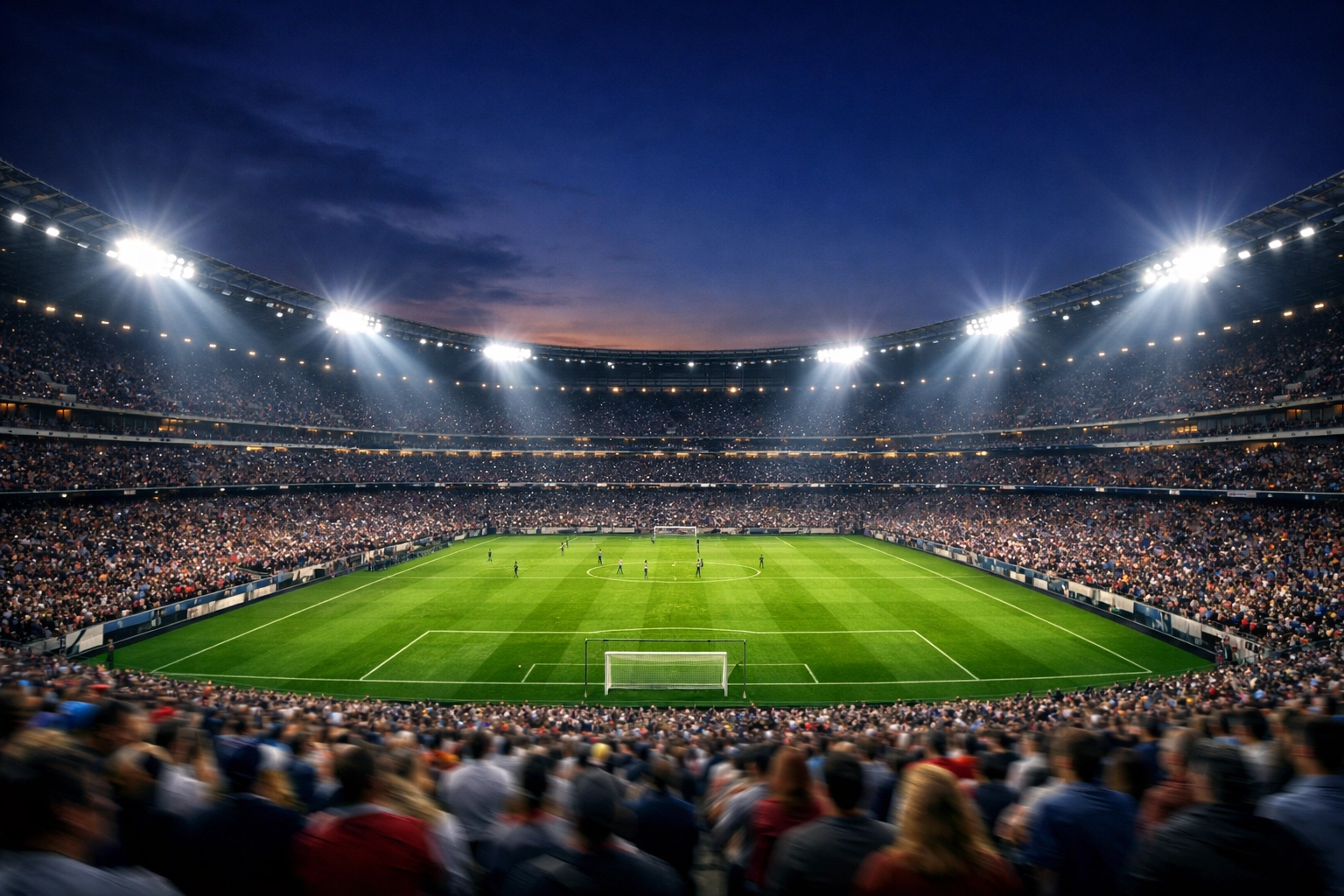 Modernes Fußballstadion bei Dämmerung für die Spieltag-Analyse am 15.03.2026.