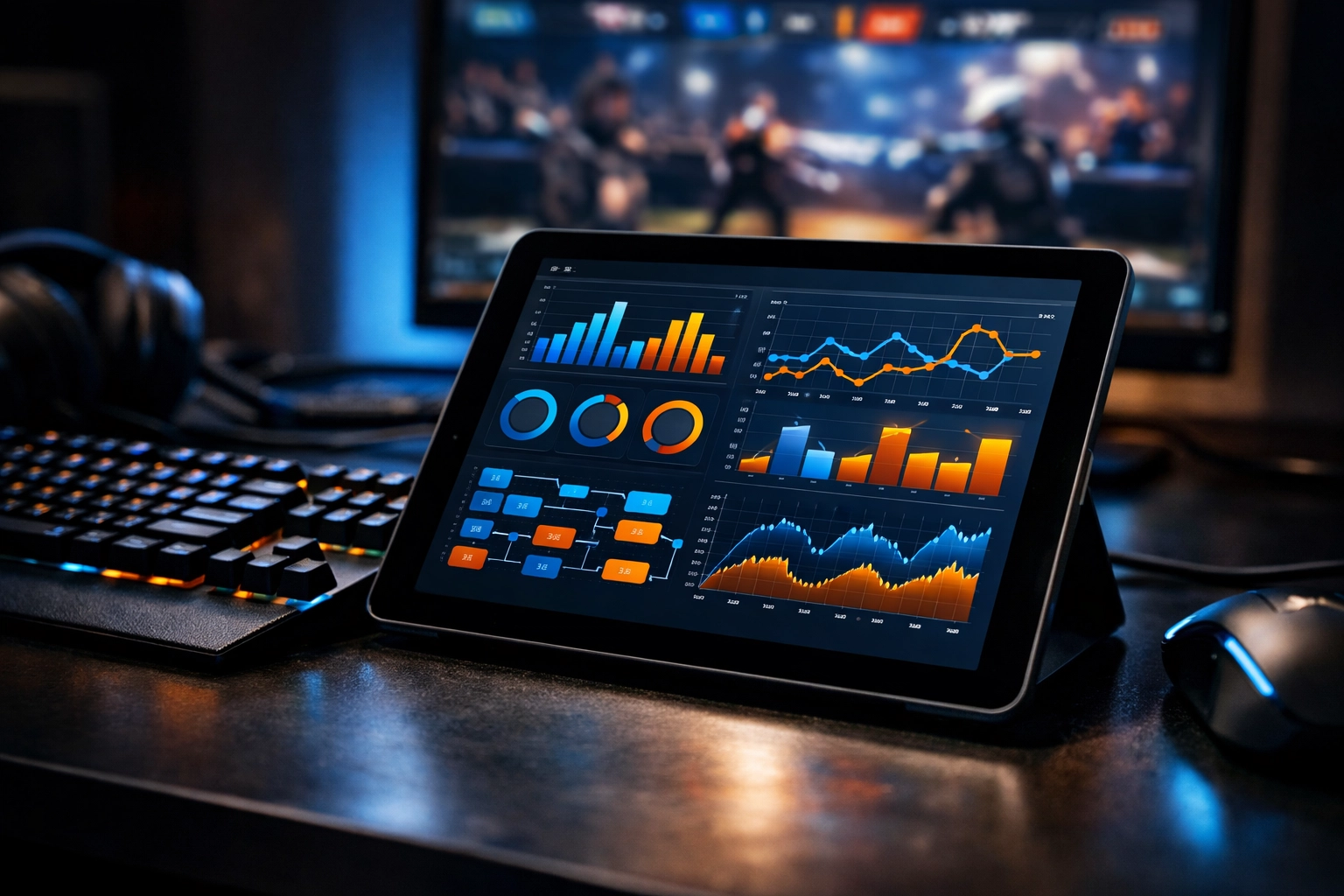 Live-Dashboard mit E-Sports Statistiken und Grafiken zum Ressourcen-Management.