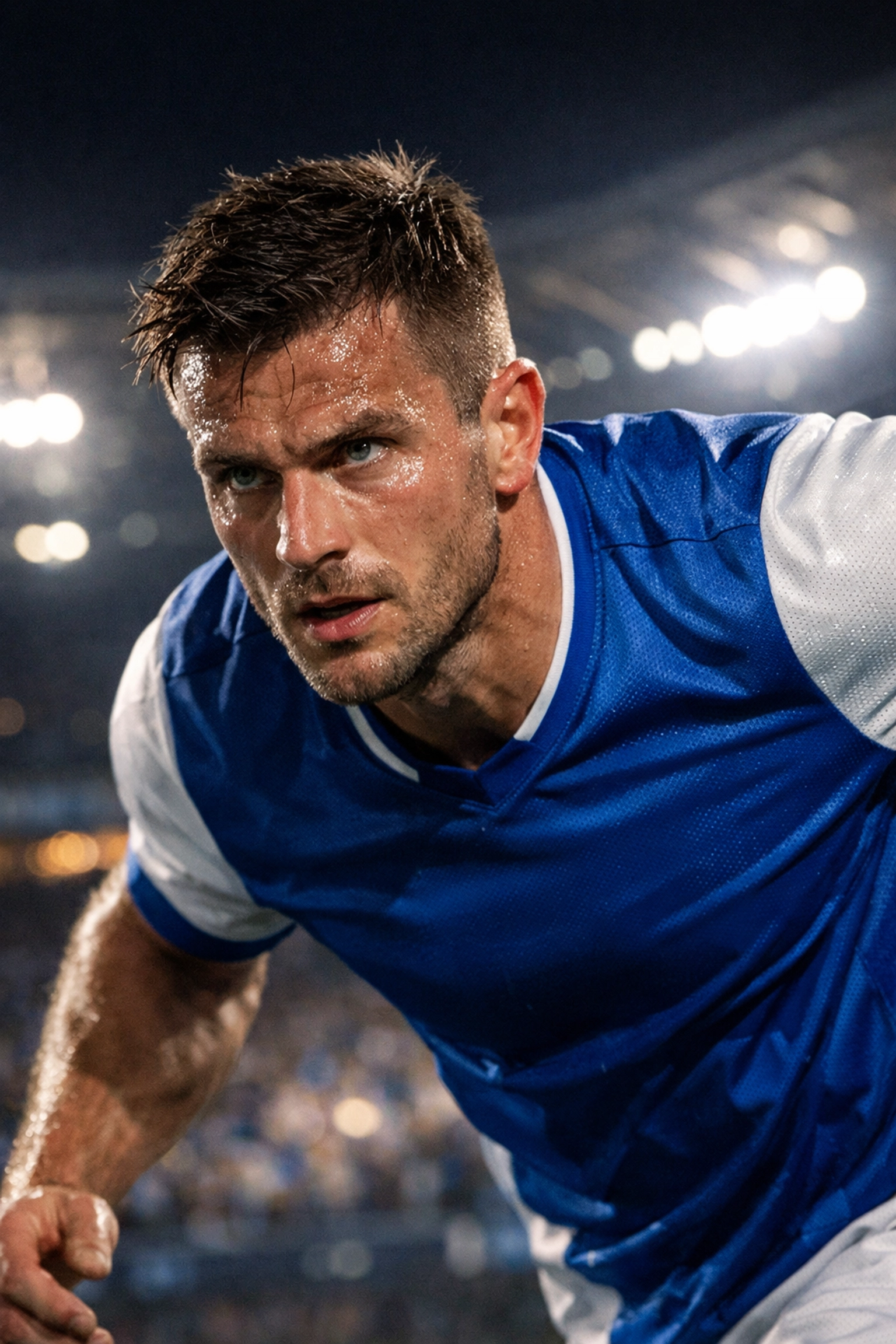 Stürmer Mikael Ishak von Lech Poznań hochkonzentriert in einer dynamischen Spielszene im Stadion.