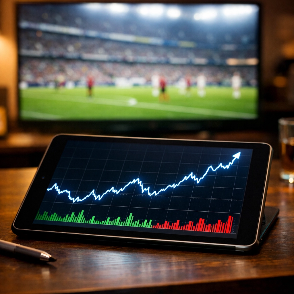 Tablet mit Liniendiagramm zur Analyse von Quoten-Trends und Marktbewegungen.