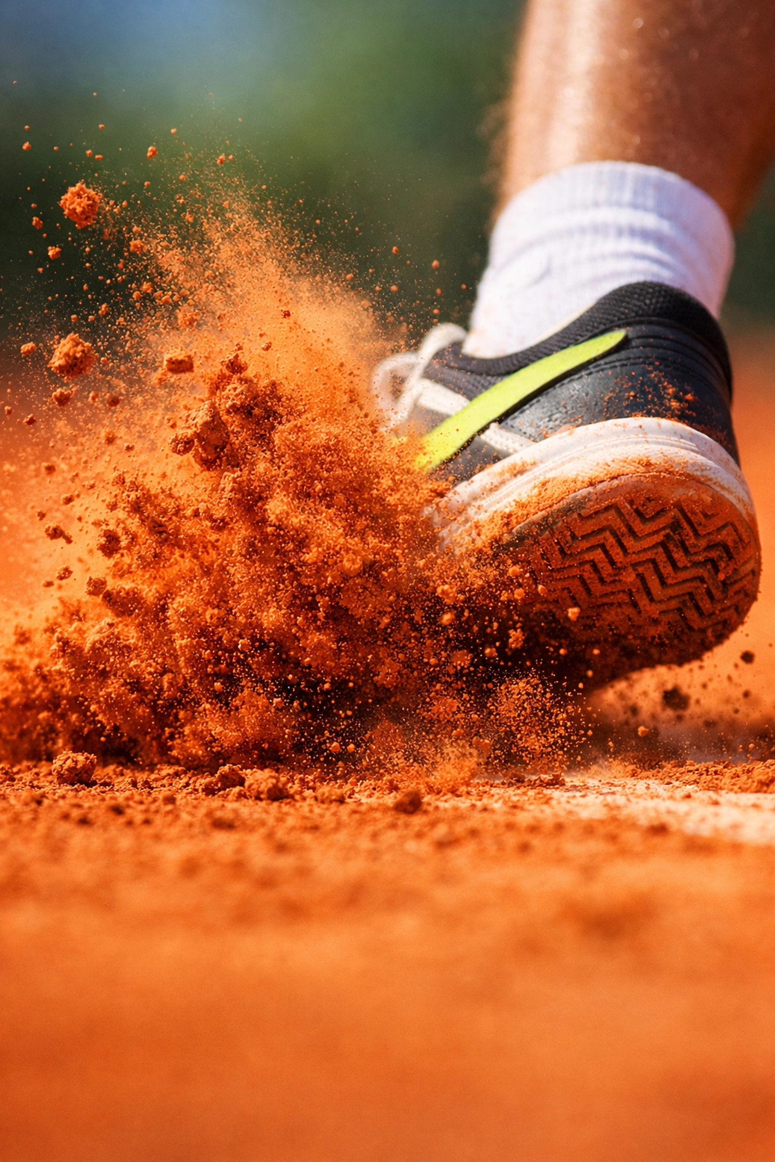 Dynamischer Slide eines Tennisprofis auf Sand zur Analyse der Sandplatzsaison.