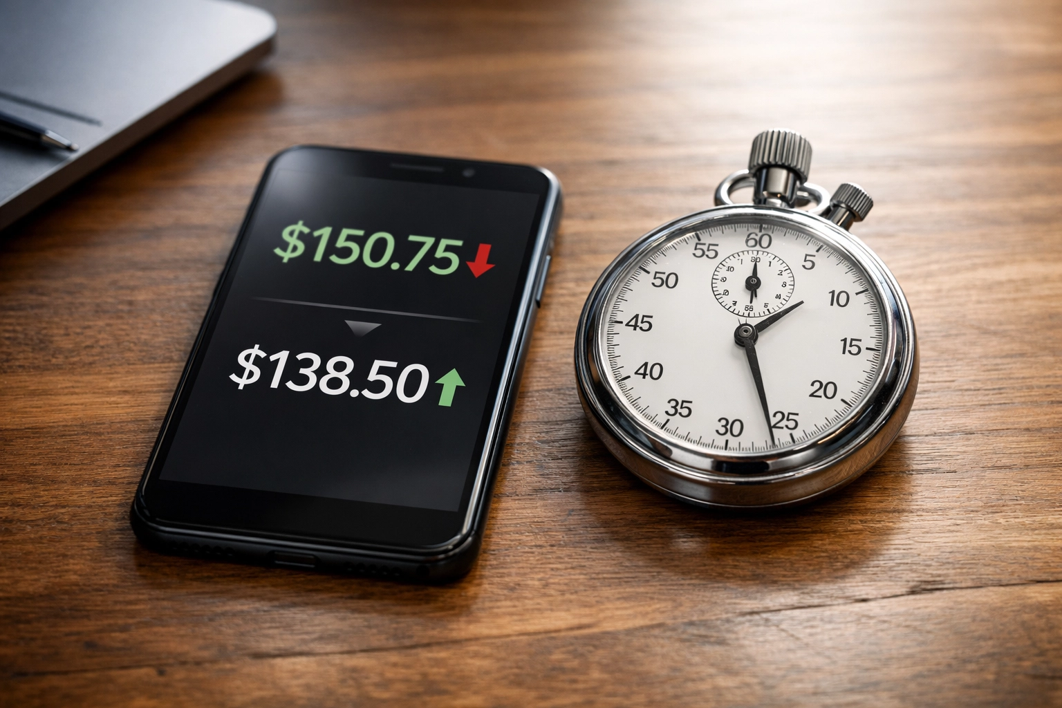 Smartphone mit Quotenanzeige und Stoppuhr für das optimale Timing bei der Analyse.