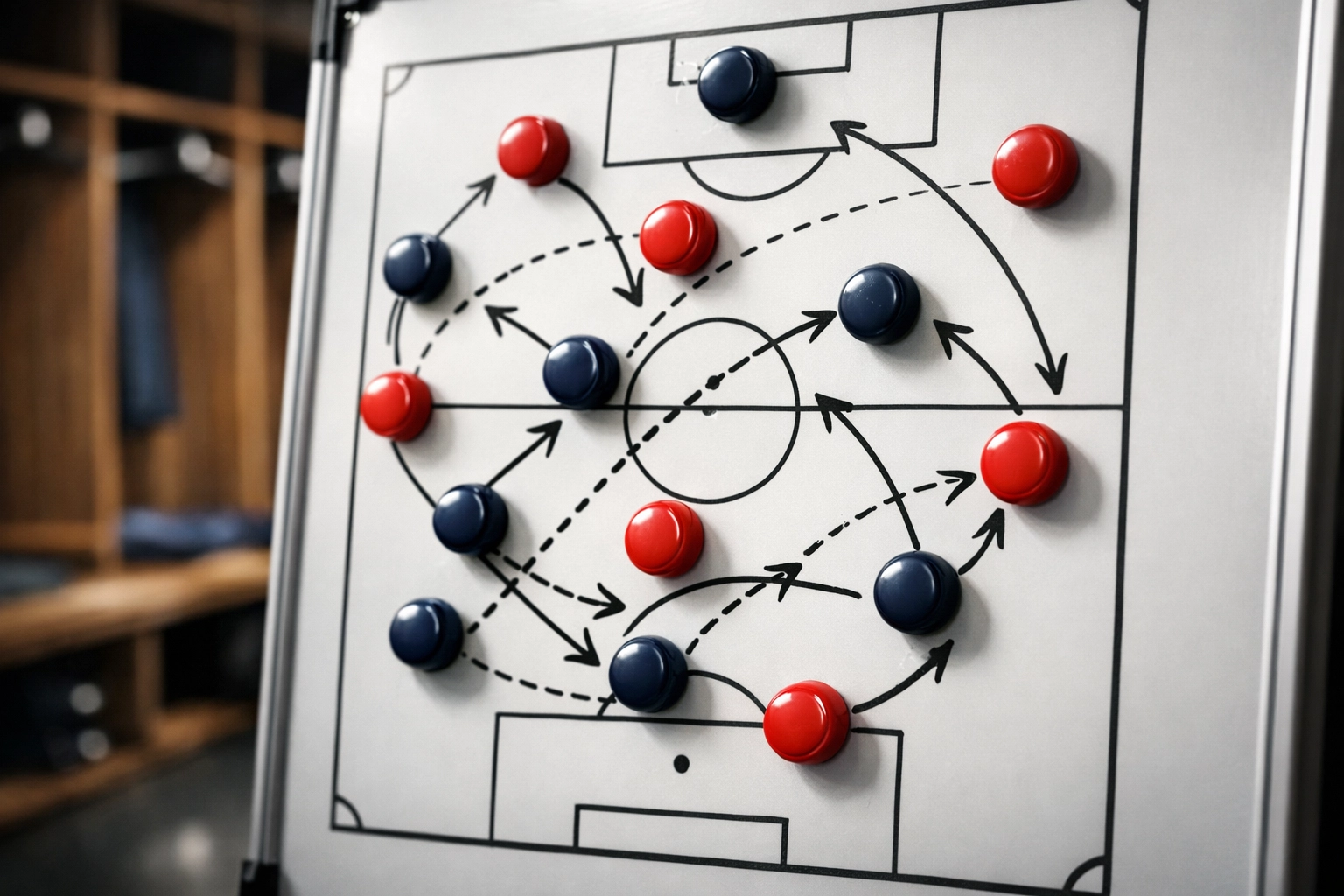 Taktiktafel mit Spielformation zur Analyse der Bundesliga-Begegnung zwischen Stuttgart und Leipzig.