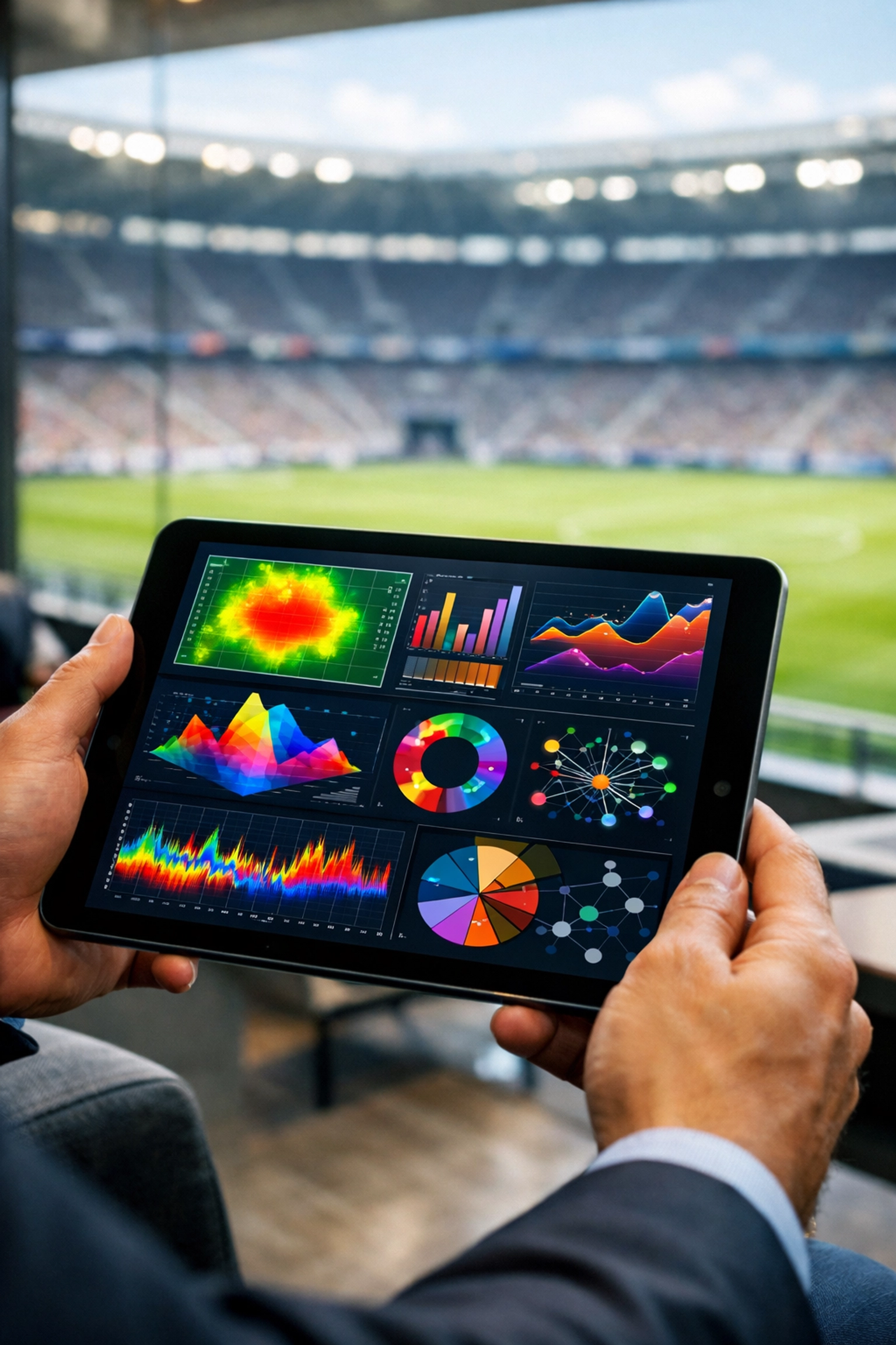 Digitale Datenanalyse und Statistiken zur Evaluation des deutschen Glücksspielmarktes auf einem Tablet.