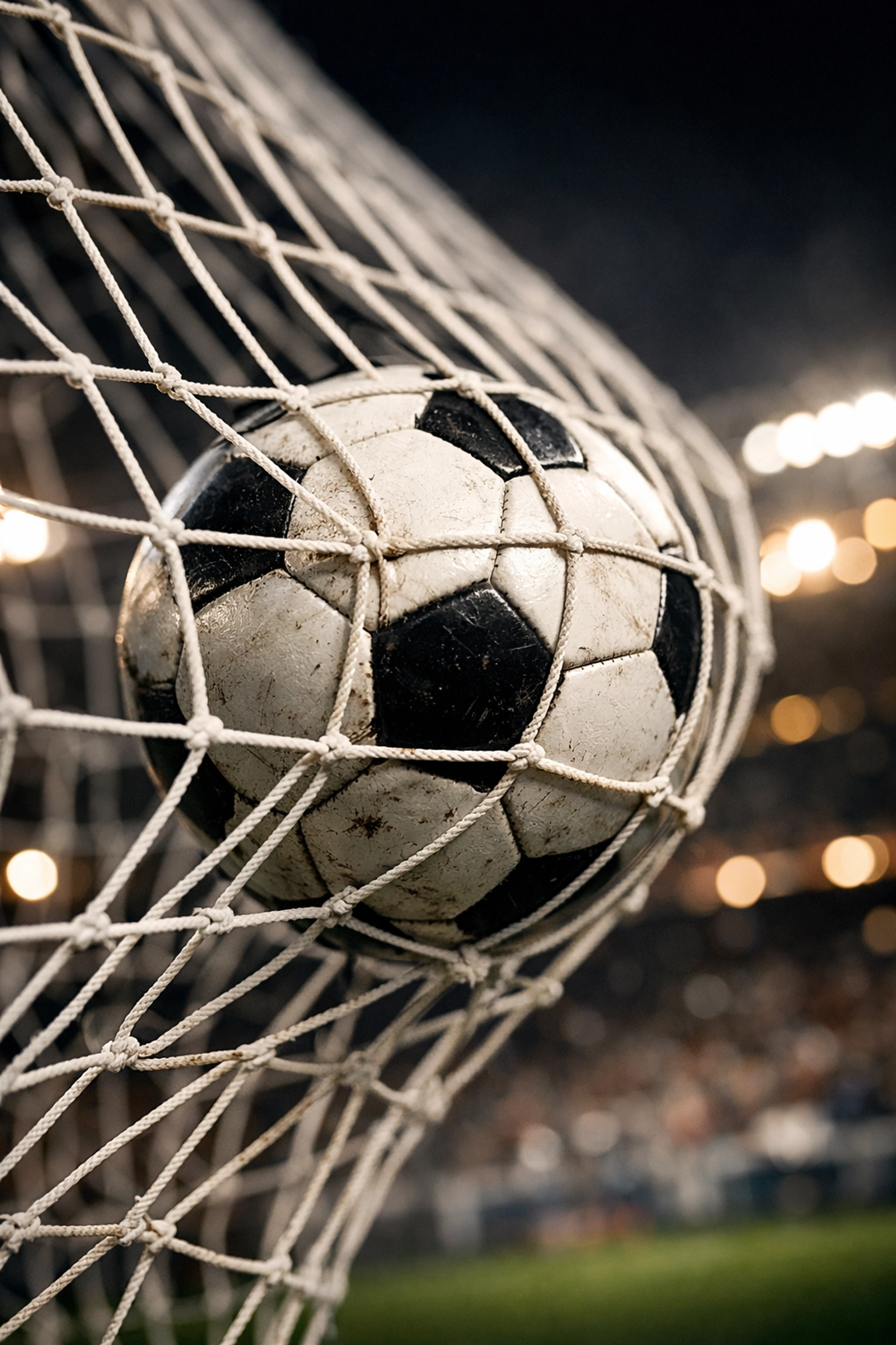 Ein Fußball schlägt im Tornetz ein als Symbol für den Wett-Tipp auf viele Tore.