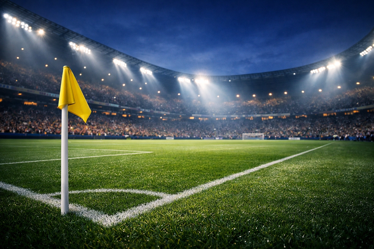 Modernes Fußballstadion bei Flutlicht zur Veranschaulichung der Dynamik am Wettmarkt.